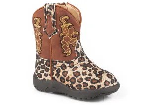 Roper Infant Girls Cowbabies Glitter Wild Cat Brown Faux Leather Cowboy Boots