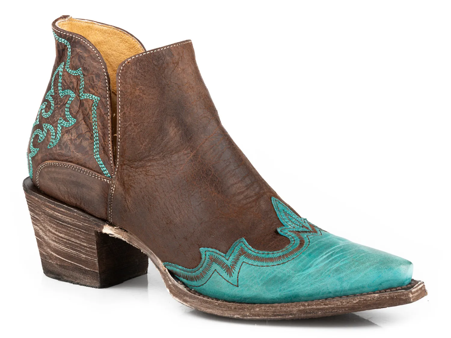 Roper Womens Roper Allure Brown/Turquoise Leather Ankle Boots 8.5