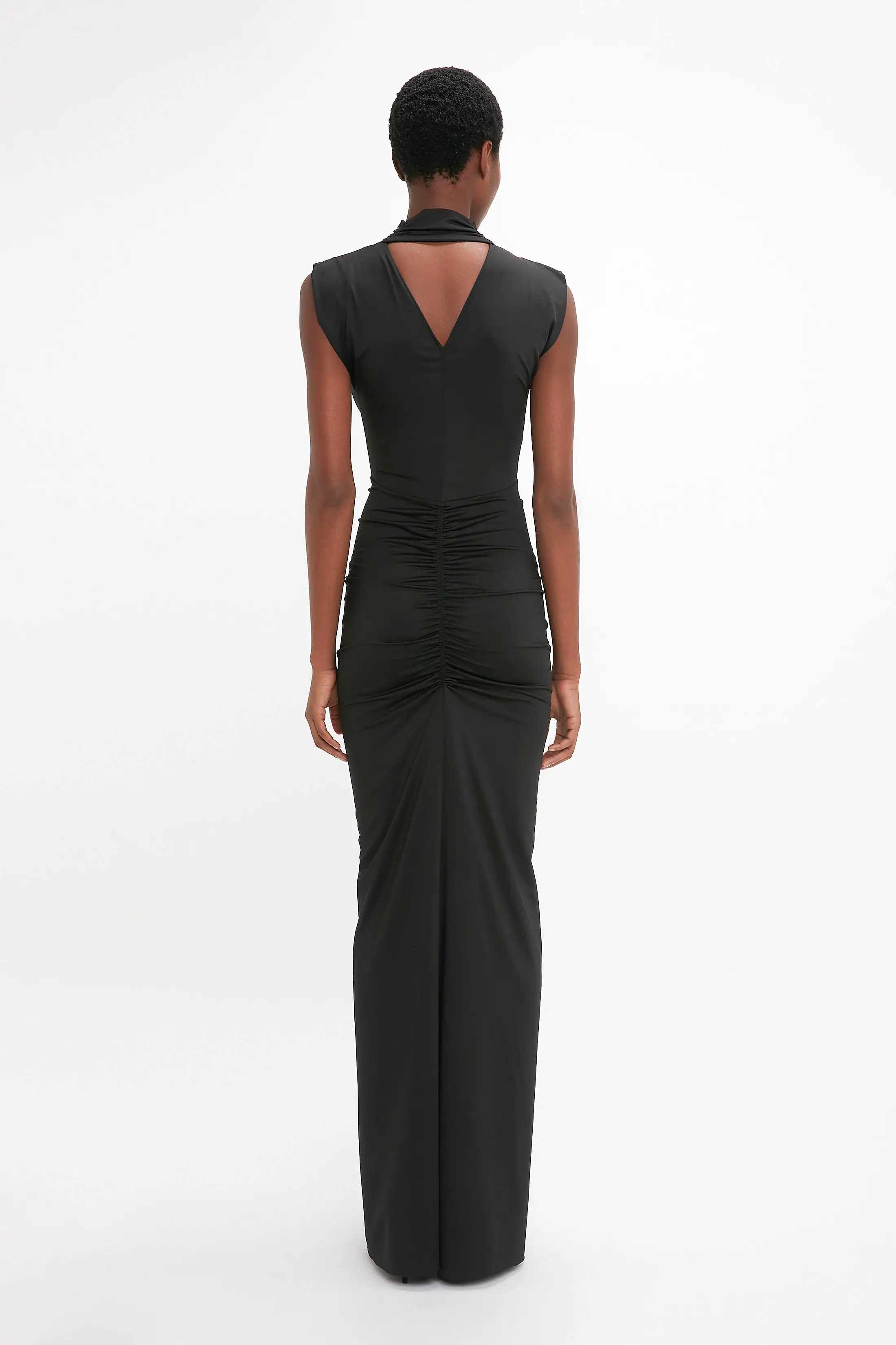 Ruched Jersey Gown In Black