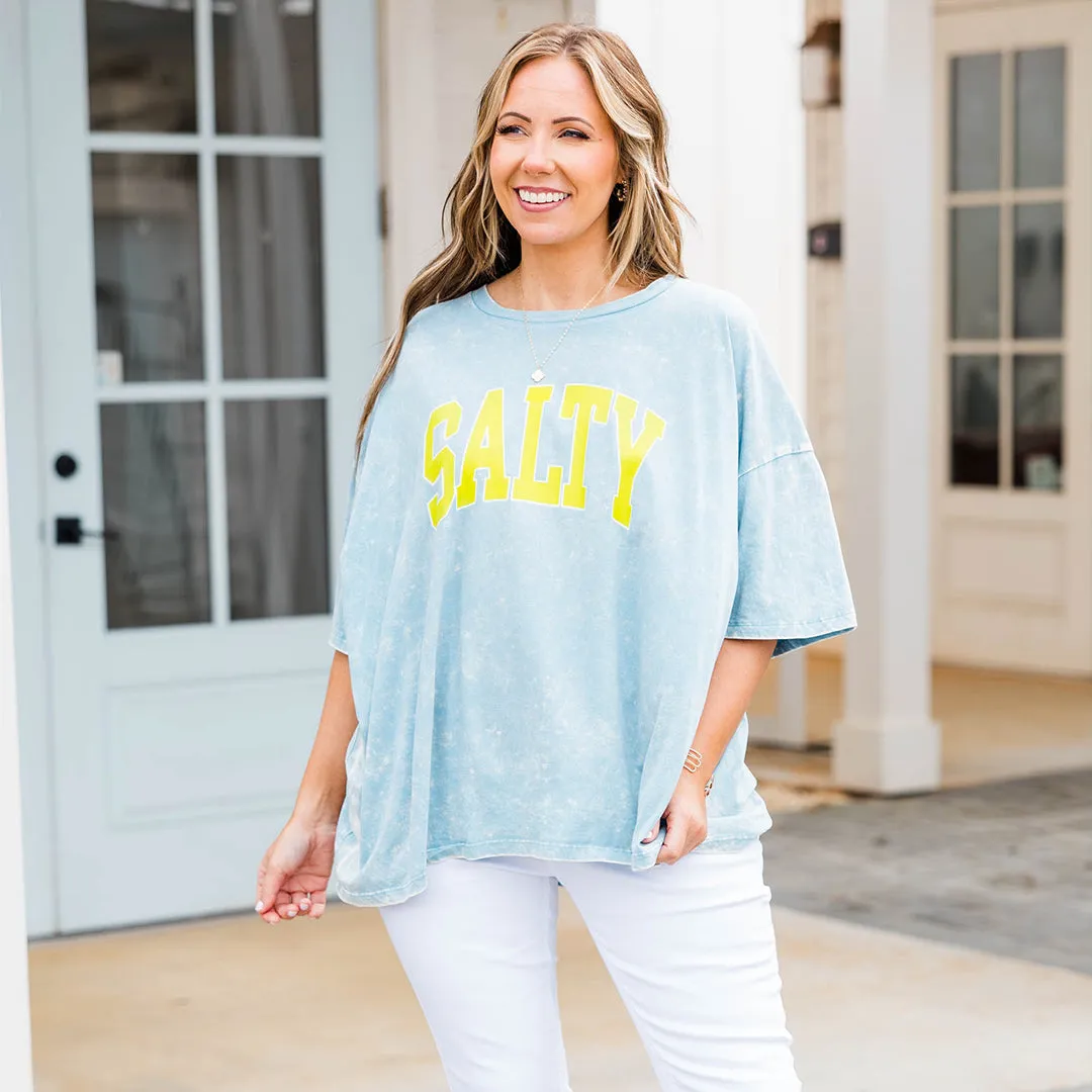 Salty Days Acid Wash Boyfriend Tee, Ice Blue