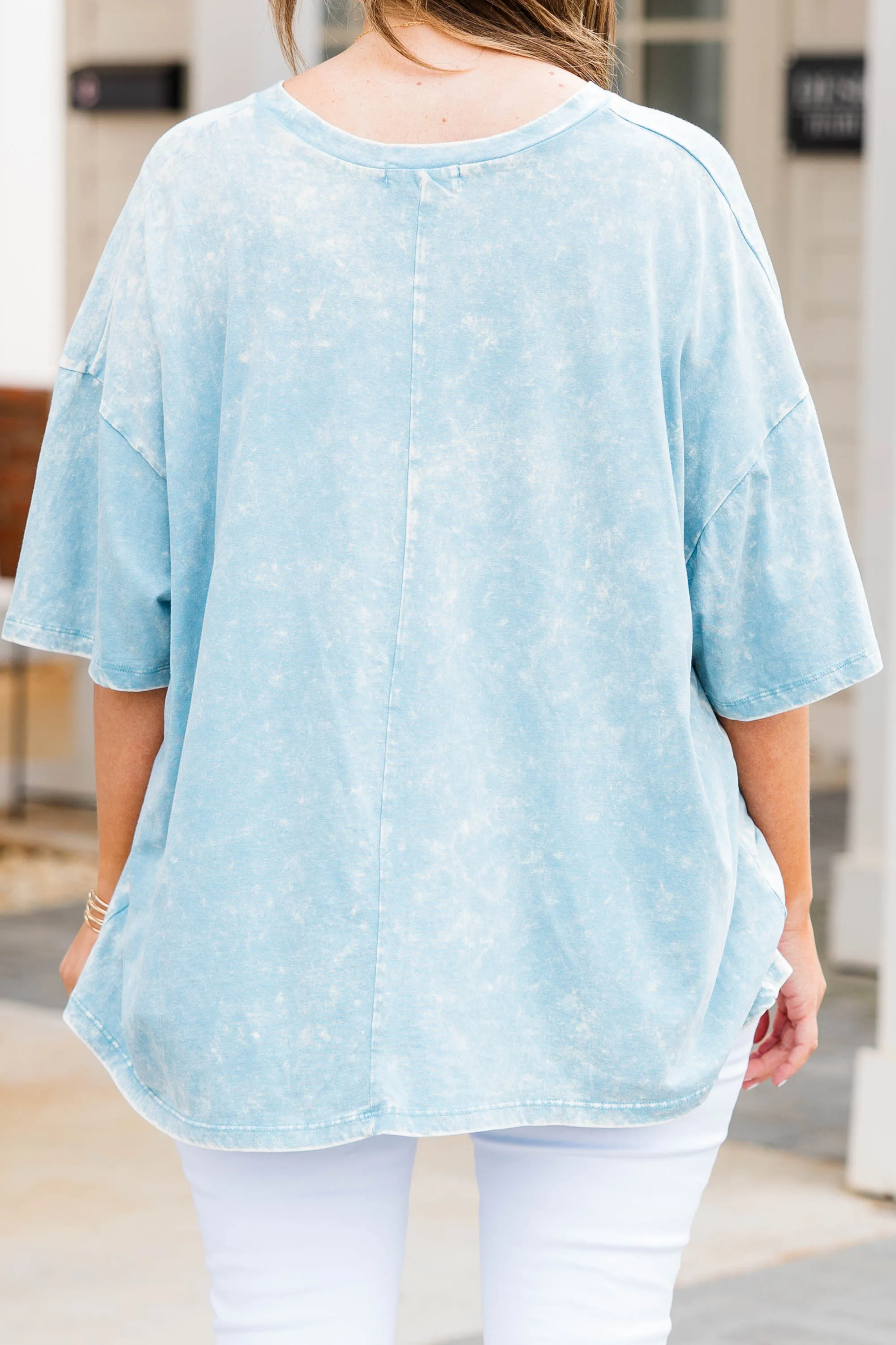 Salty Days Acid Wash Boyfriend Tee, Ice Blue