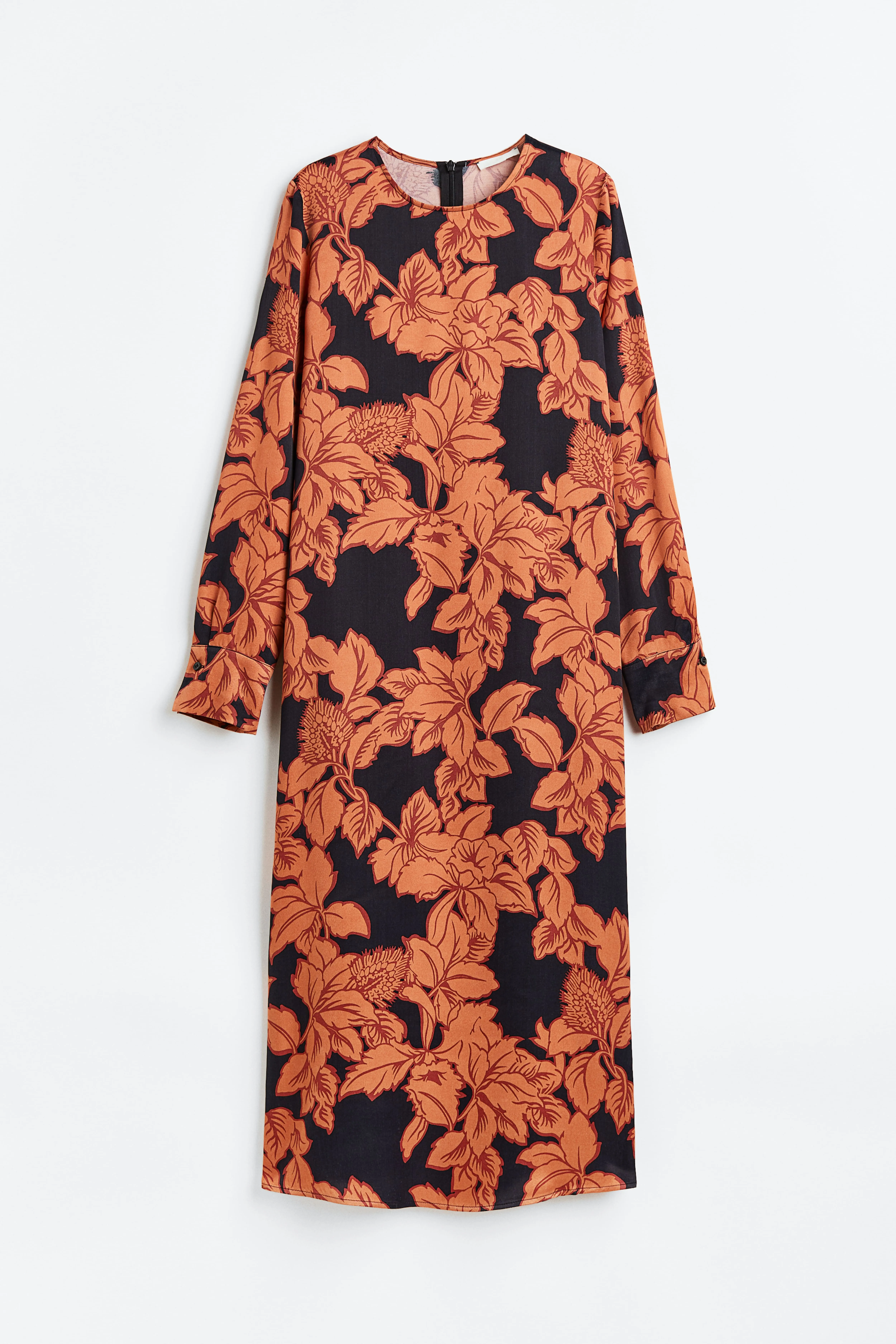 Satin dress - Round neck - Long sleeve - Black/Orange - Ladies | H&M GB