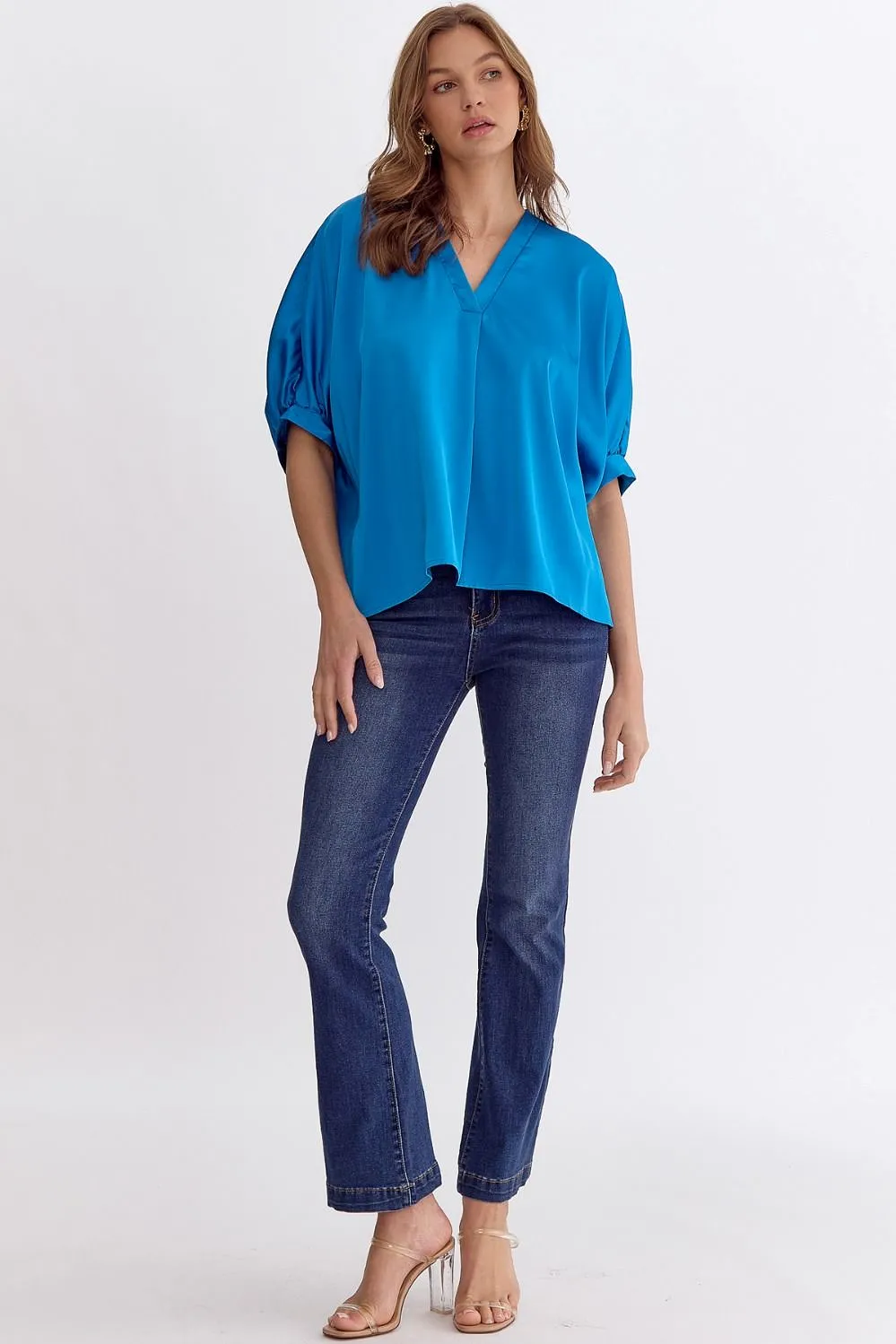 Satin V-Neck 1/2 Sleeve Top