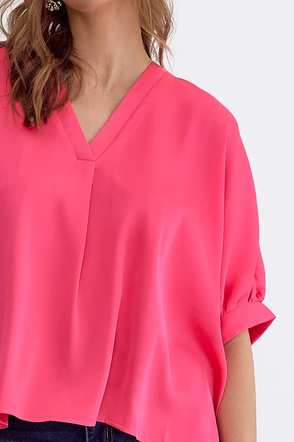 Satin V-Neck 1/2 Sleeve Top