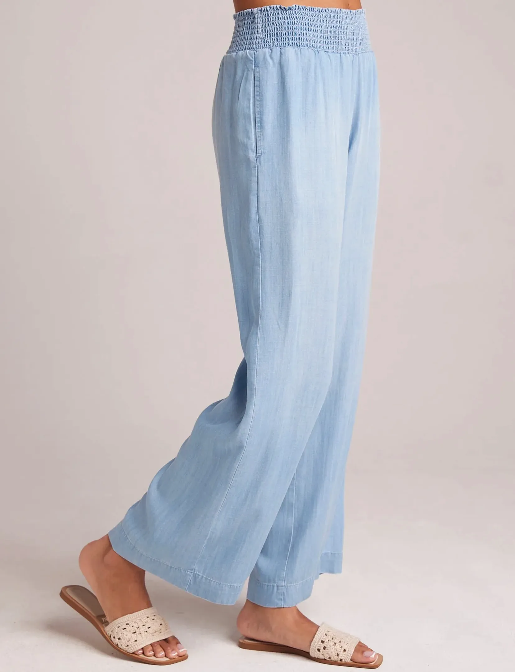 Smocked Pocket Wide Leg Pant, Caribbean Wash