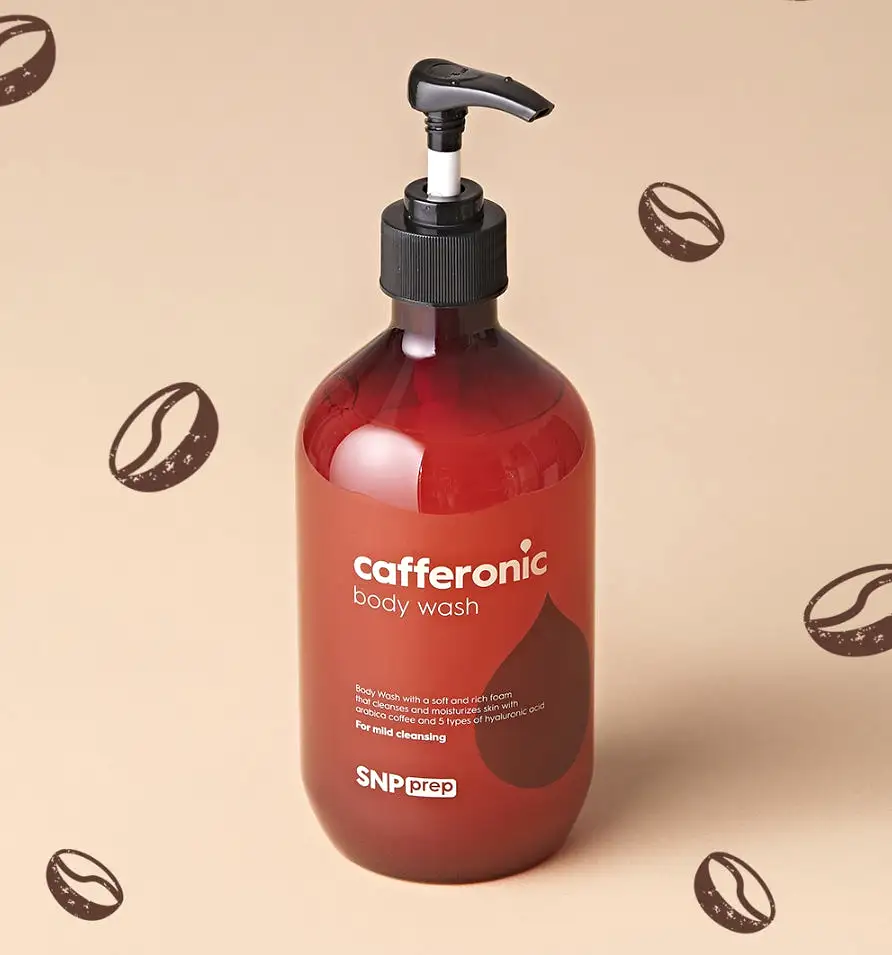 SNP Prep Cafferonic Body Wash 500ml Sensitive Skincare Moisture Hyaluronic Acid Oil Water Balance Weakly Acidic Coffee Scent