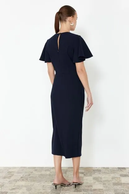 Straight Cut Gathered Midi Woven Dress