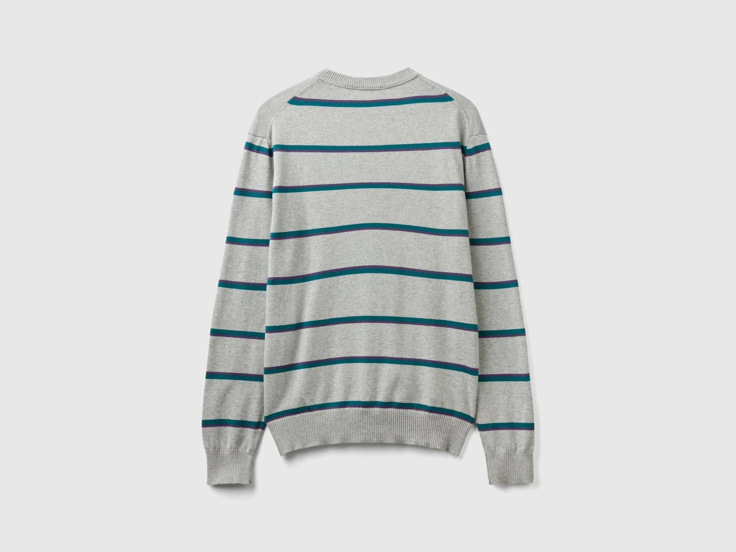 Striped 100% cotton sweater - Light Gray | Benetton