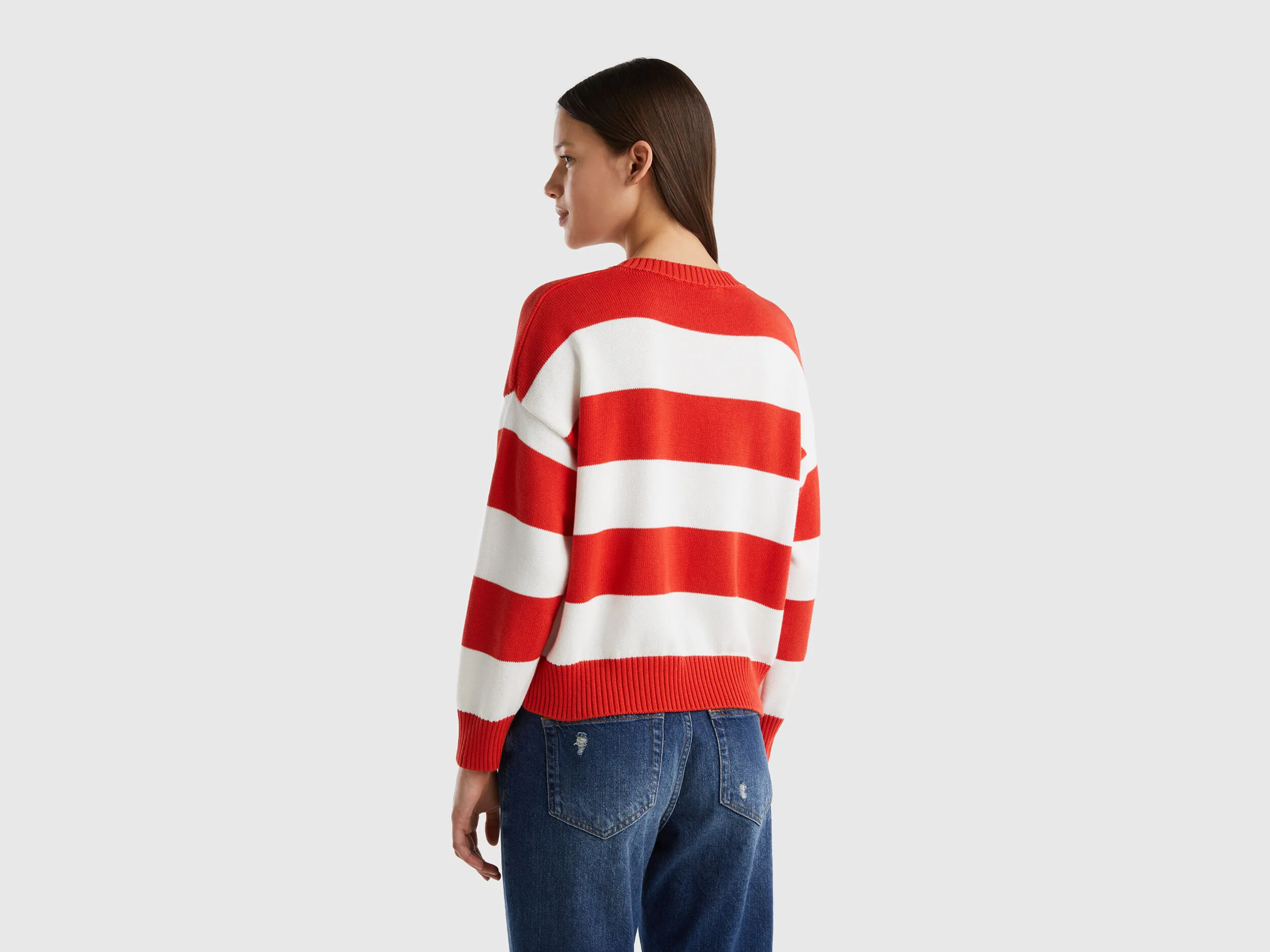 Striped sweater in tricot cotton - Red | Benetton