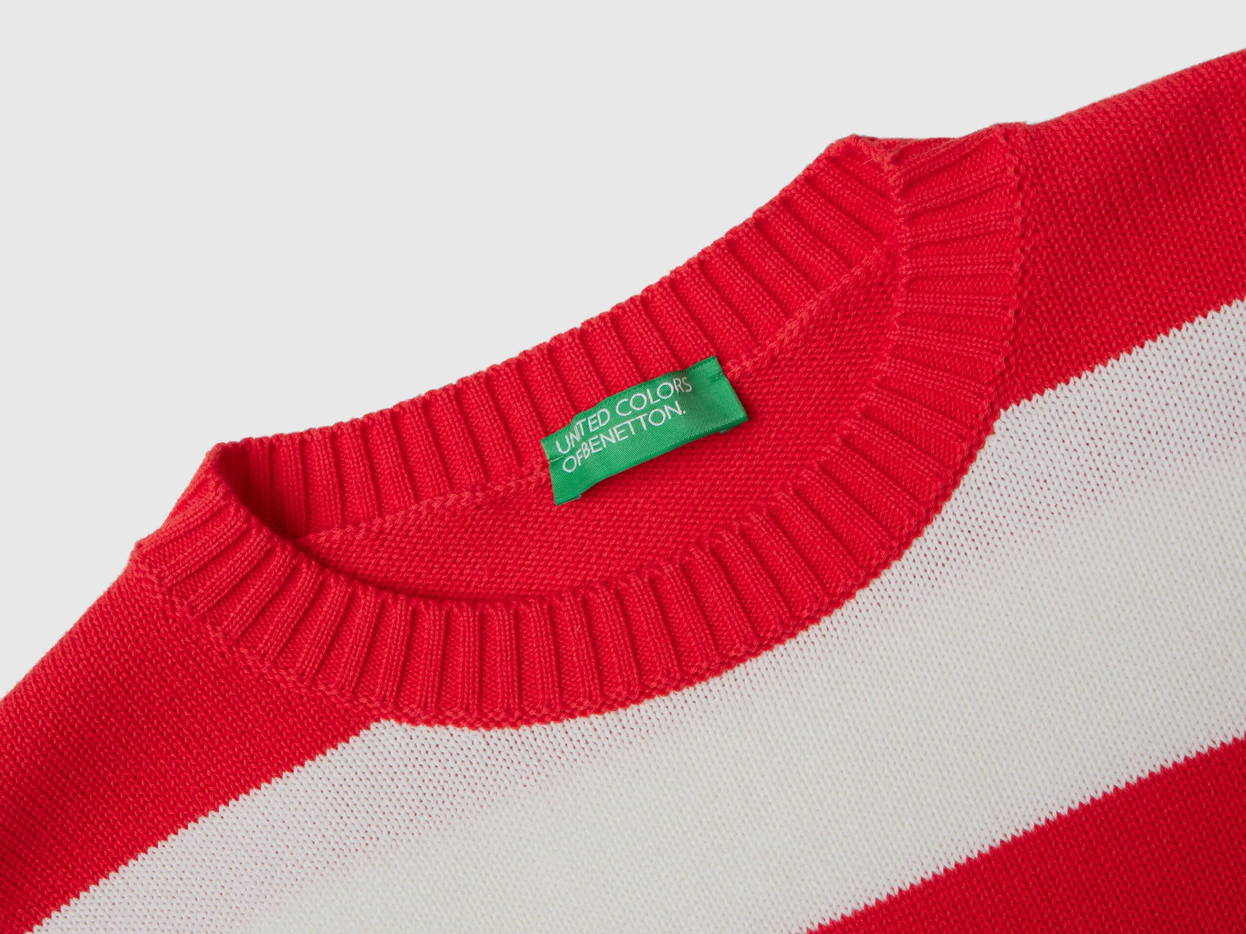 Striped sweater in tricot cotton - Red | Benetton