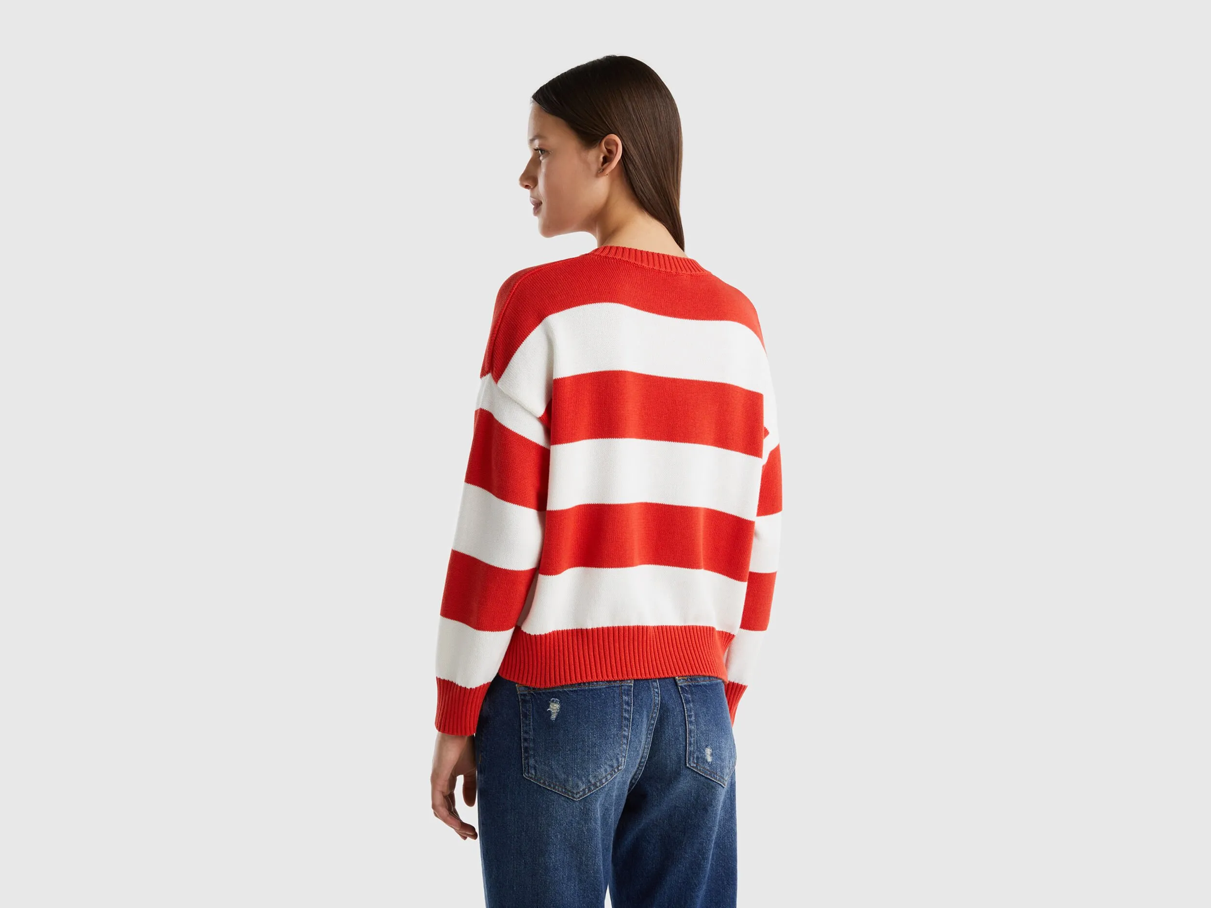 Striped sweater in tricot cotton - Red | Benetton