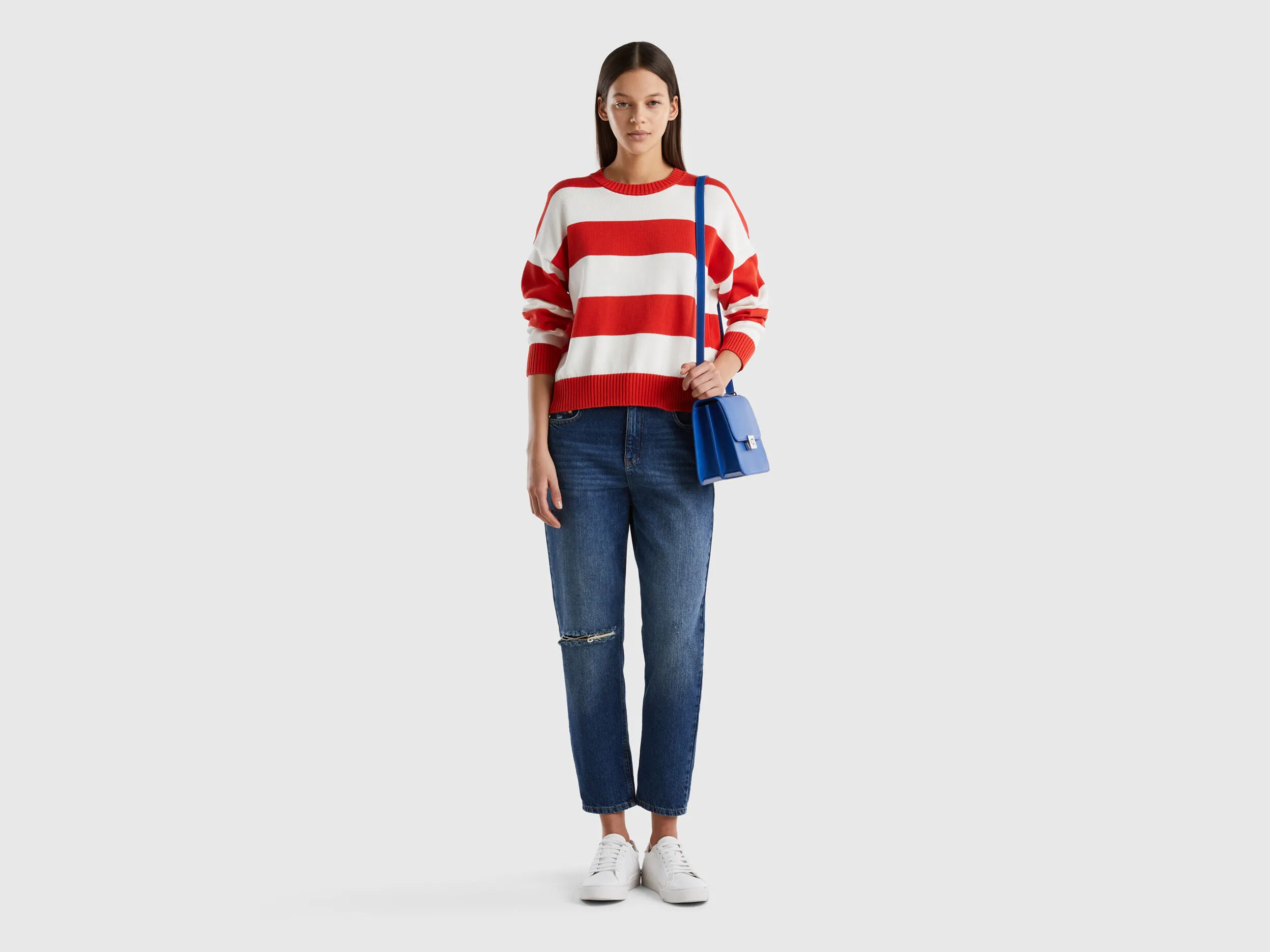 Striped sweater in tricot cotton - Red | Benetton