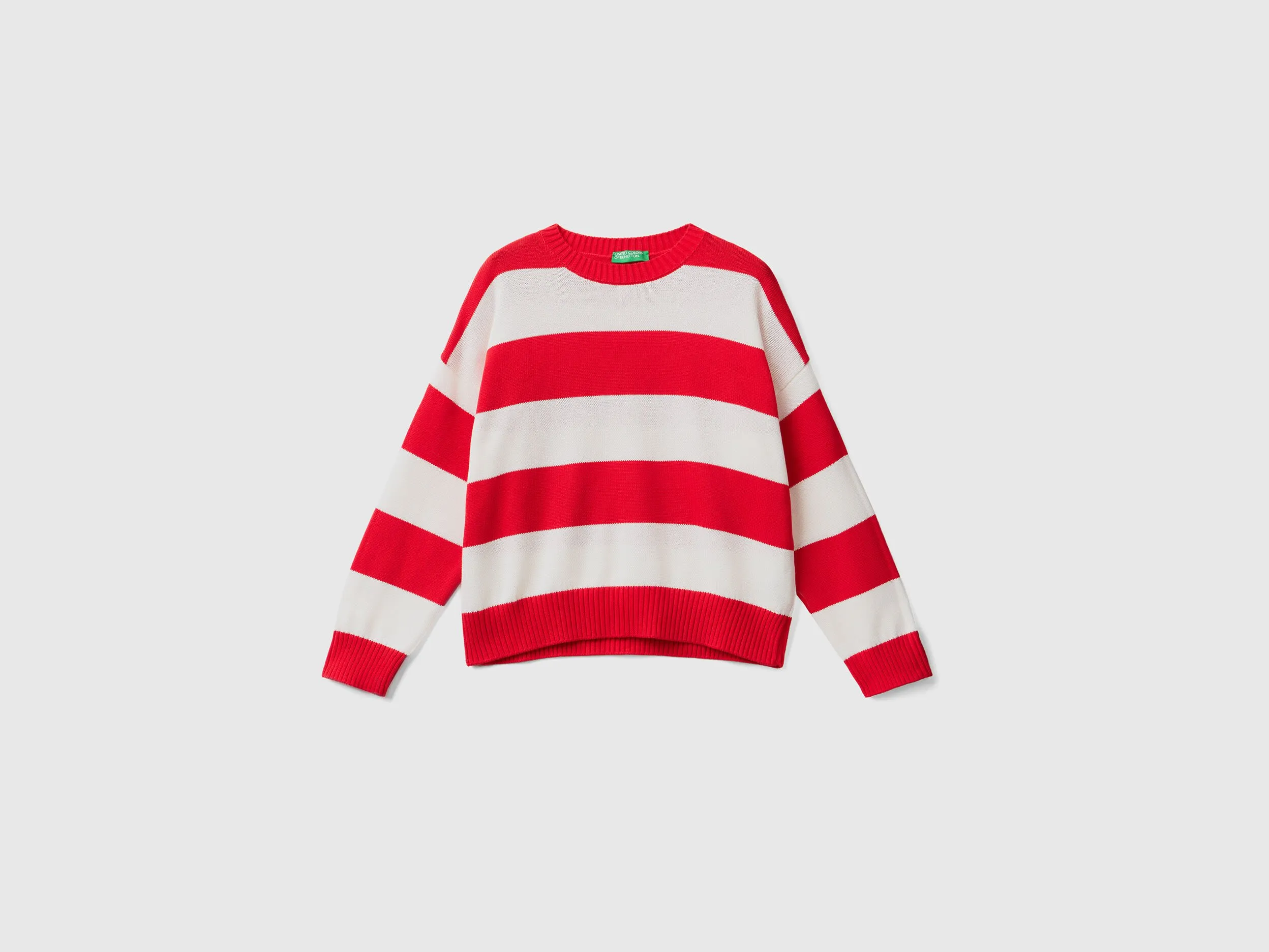 Striped sweater in tricot cotton - Red | Benetton