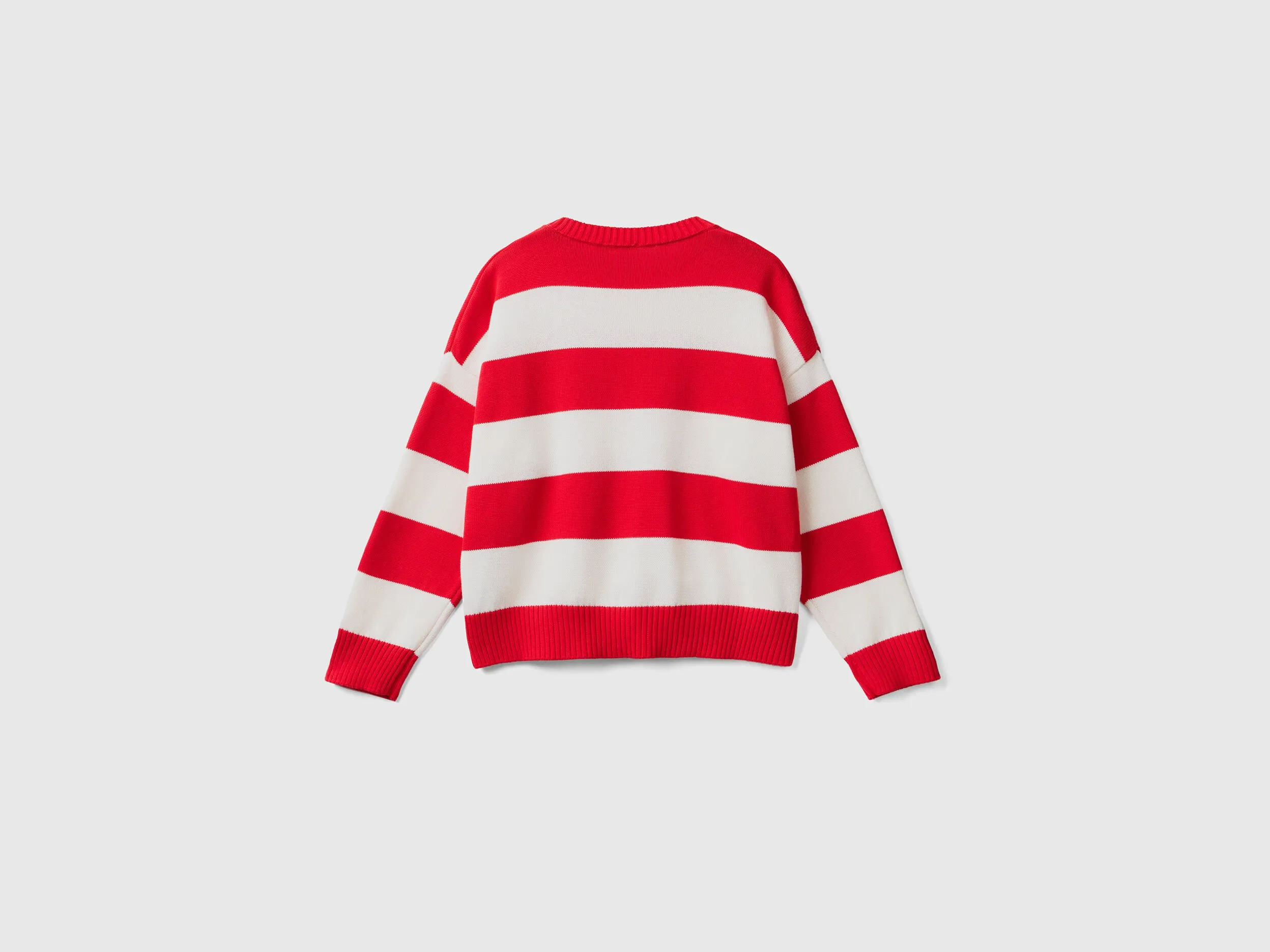 Striped sweater in tricot cotton - Red | Benetton