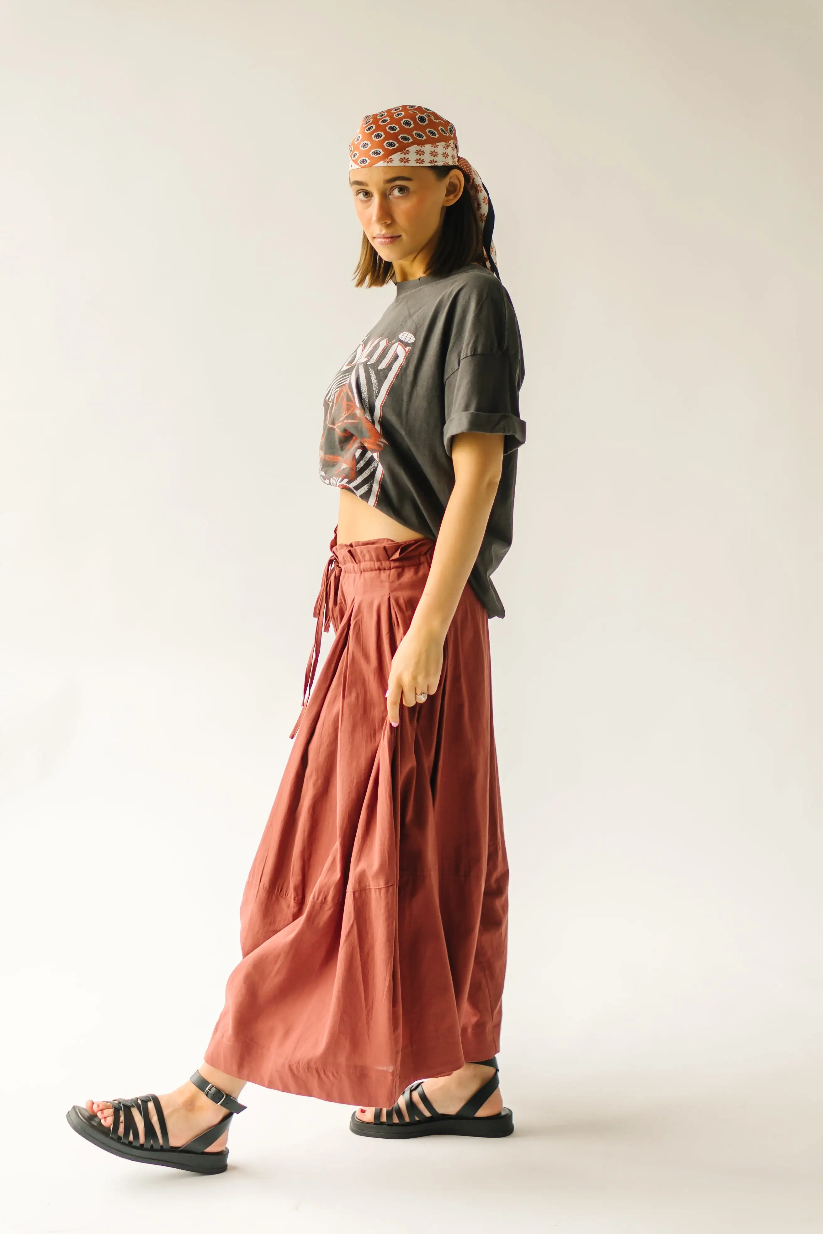 The Melhart Wide Leg Pant in Rust