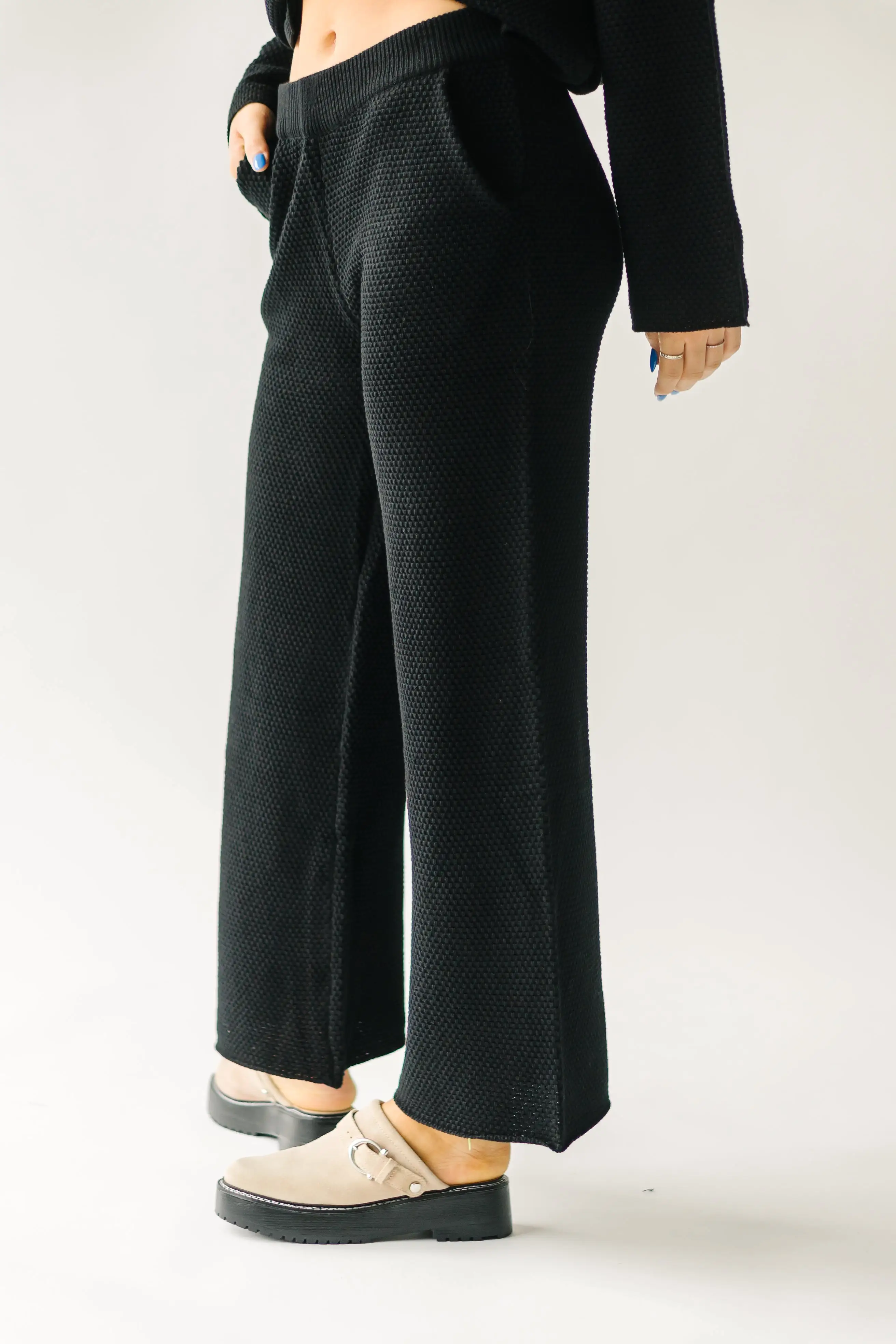 The Riker Wide Leg Sweater Pant in Black