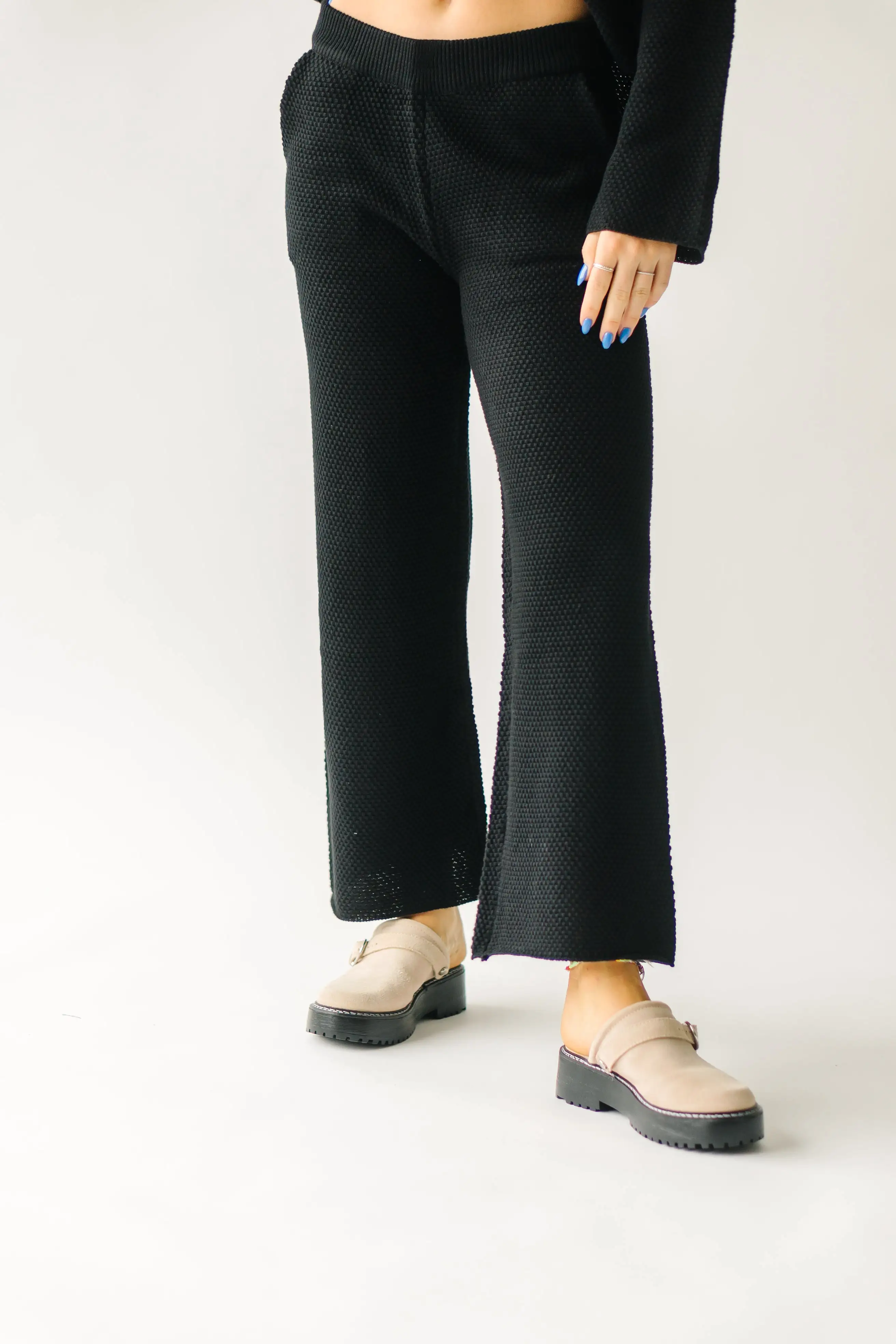 The Riker Wide Leg Sweater Pant in Black