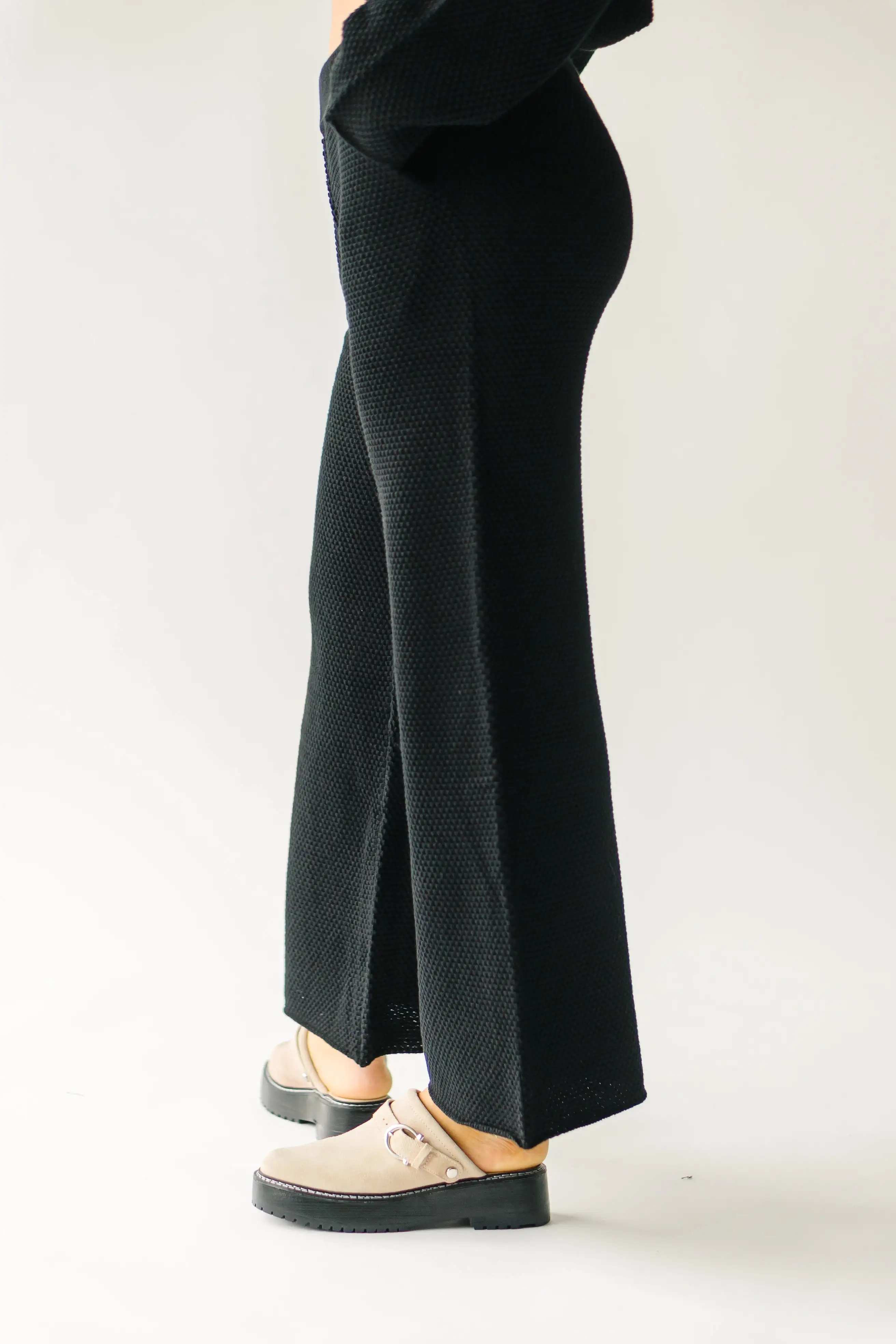 The Riker Wide Leg Sweater Pant in Black