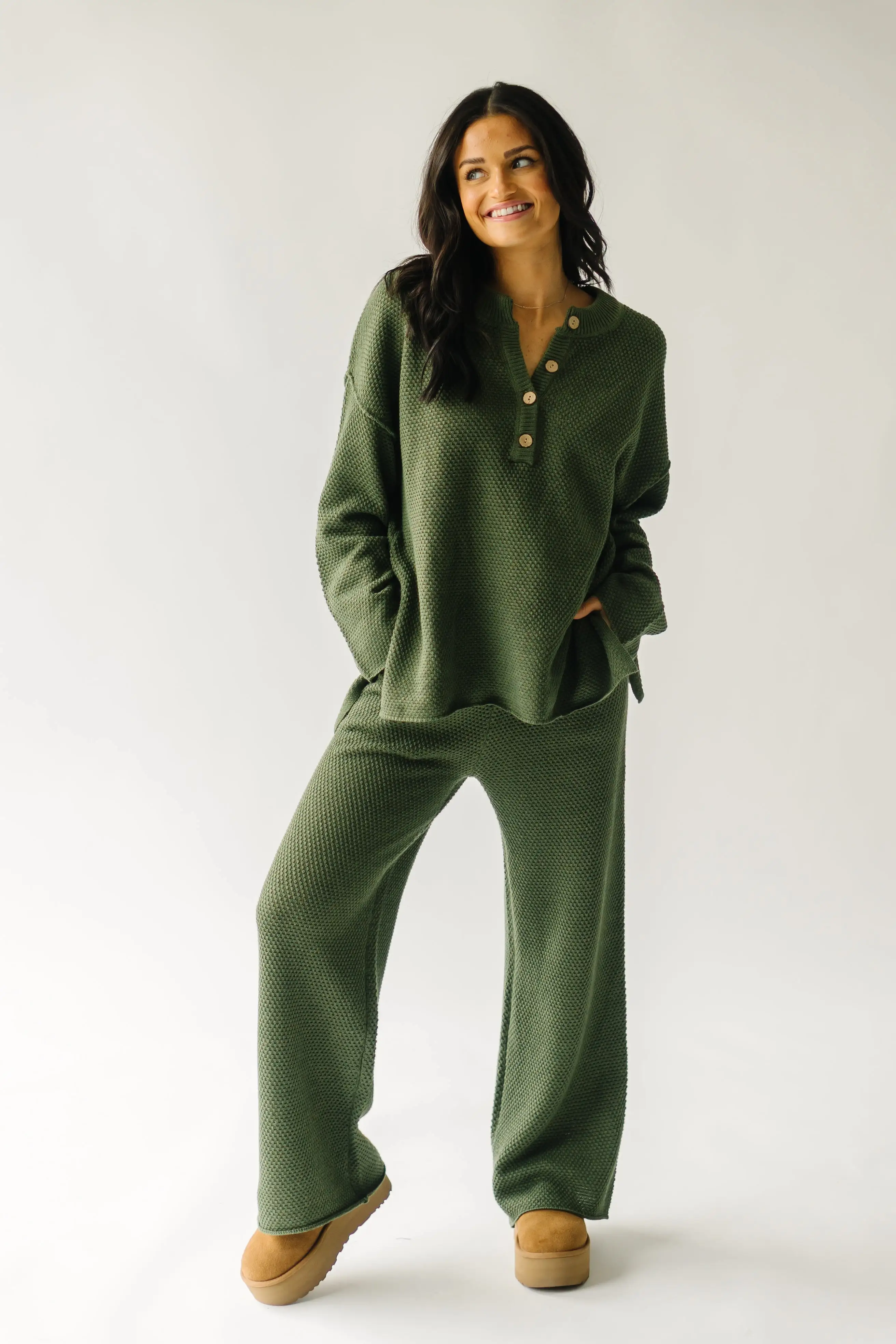 The Riker Wide Leg Sweater Pant in Olive