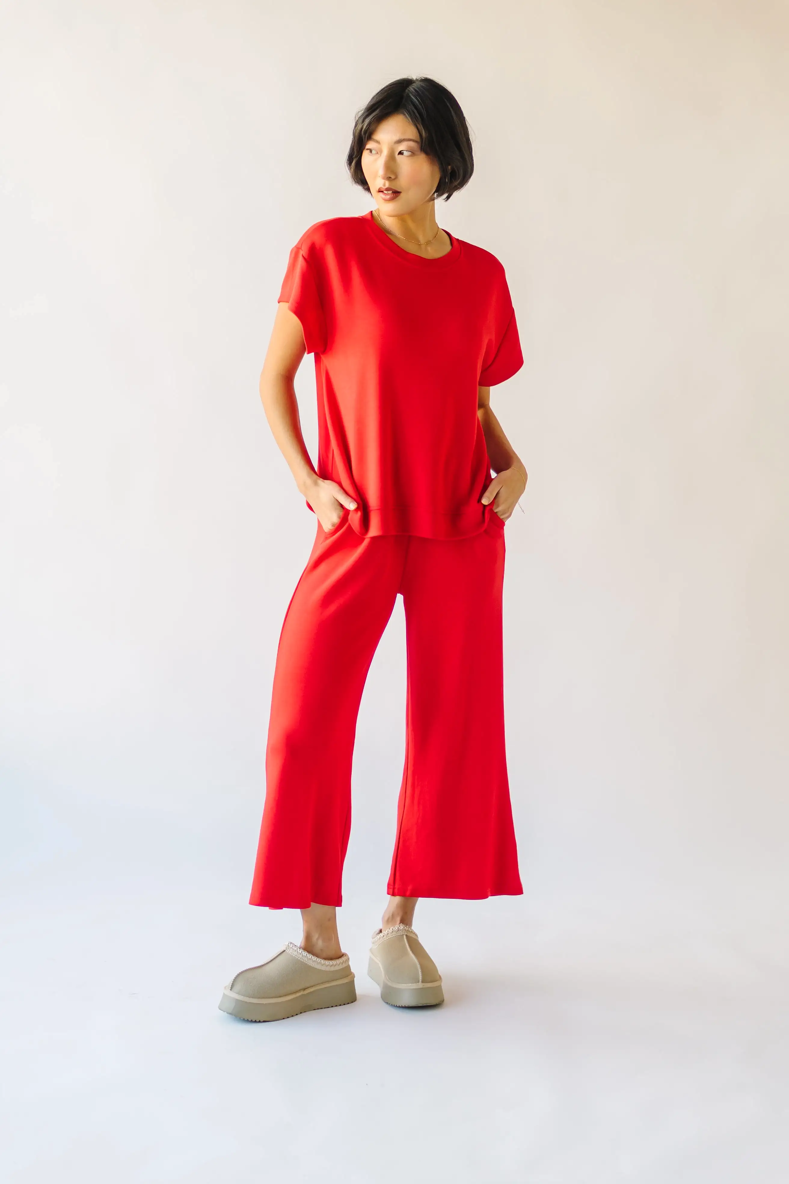 The Ronnie Basic Wide Leg Pant in Red