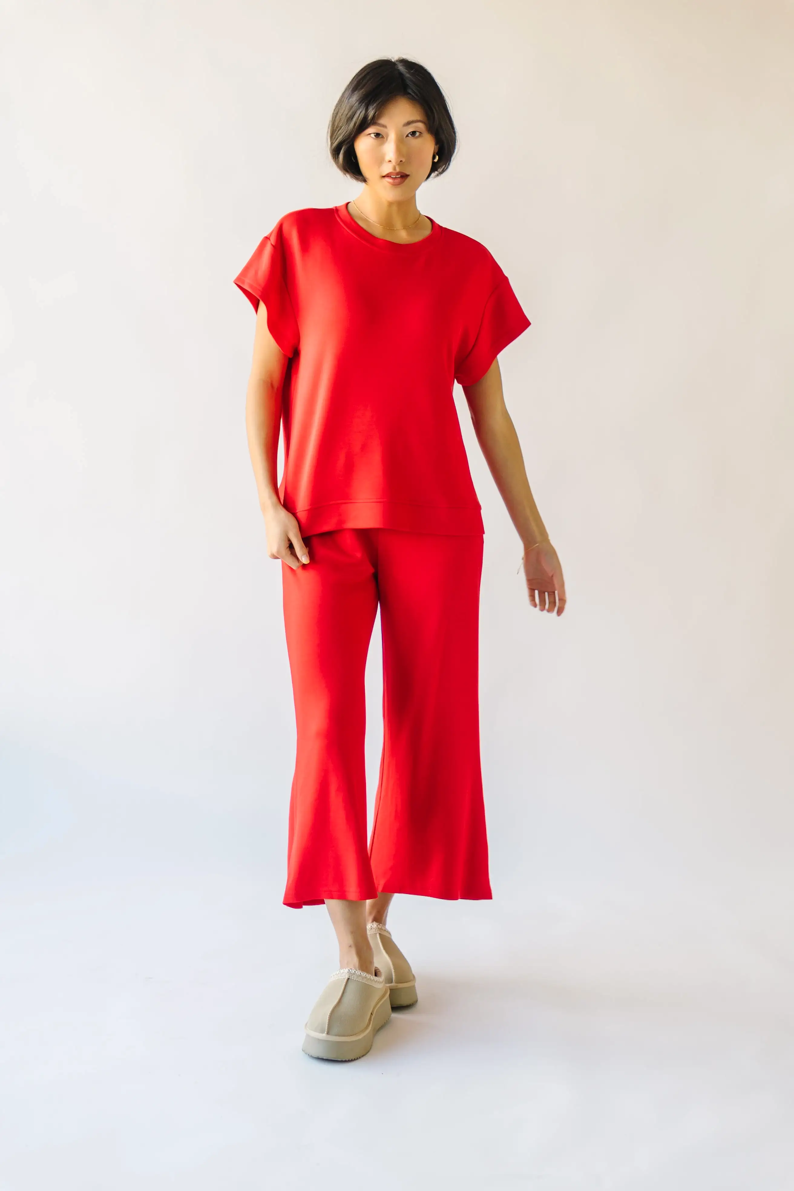 The Ronnie Basic Wide Leg Pant in Red