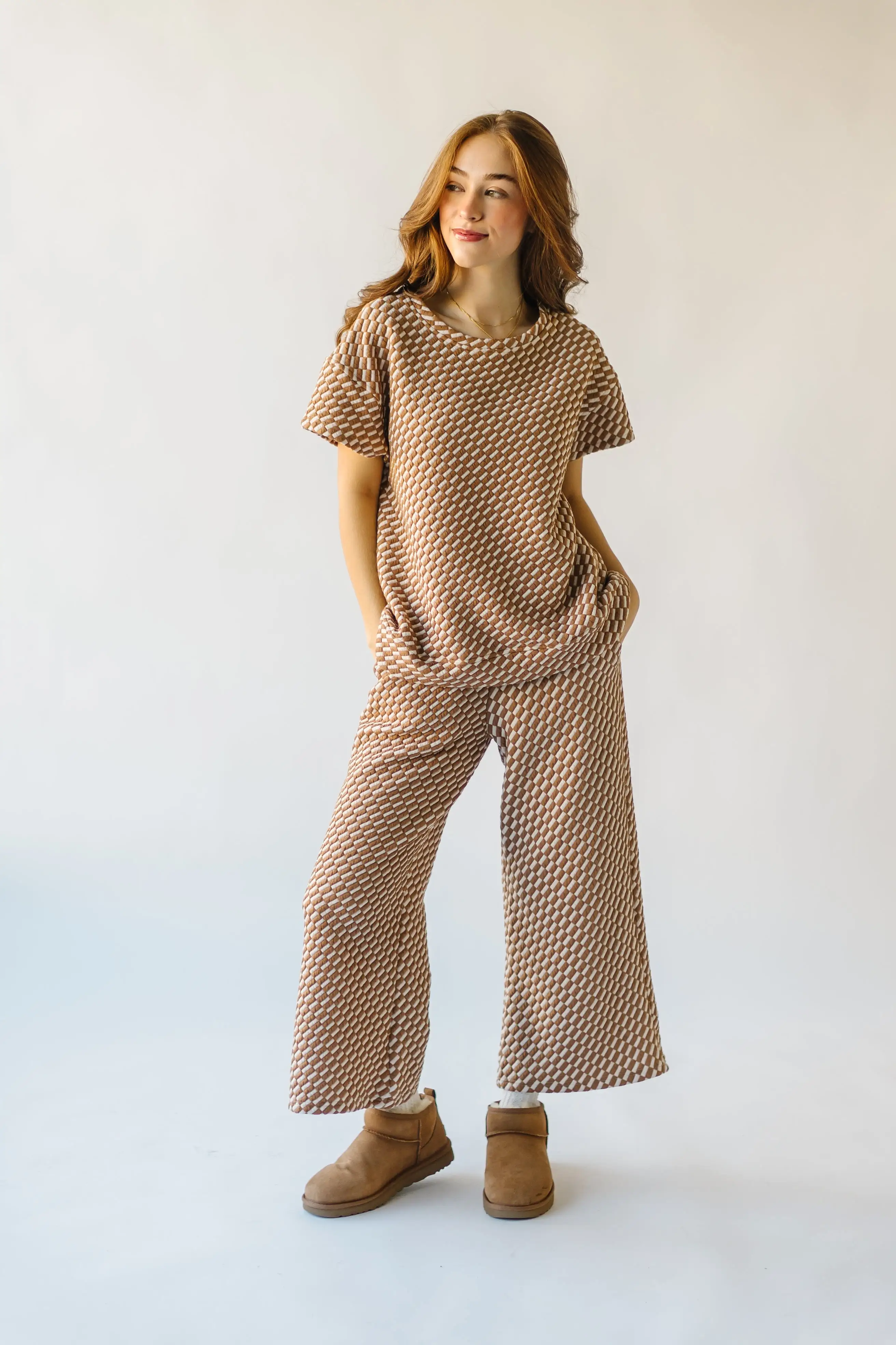 The Ronnie Checkered Wide Leg Pant in Tan