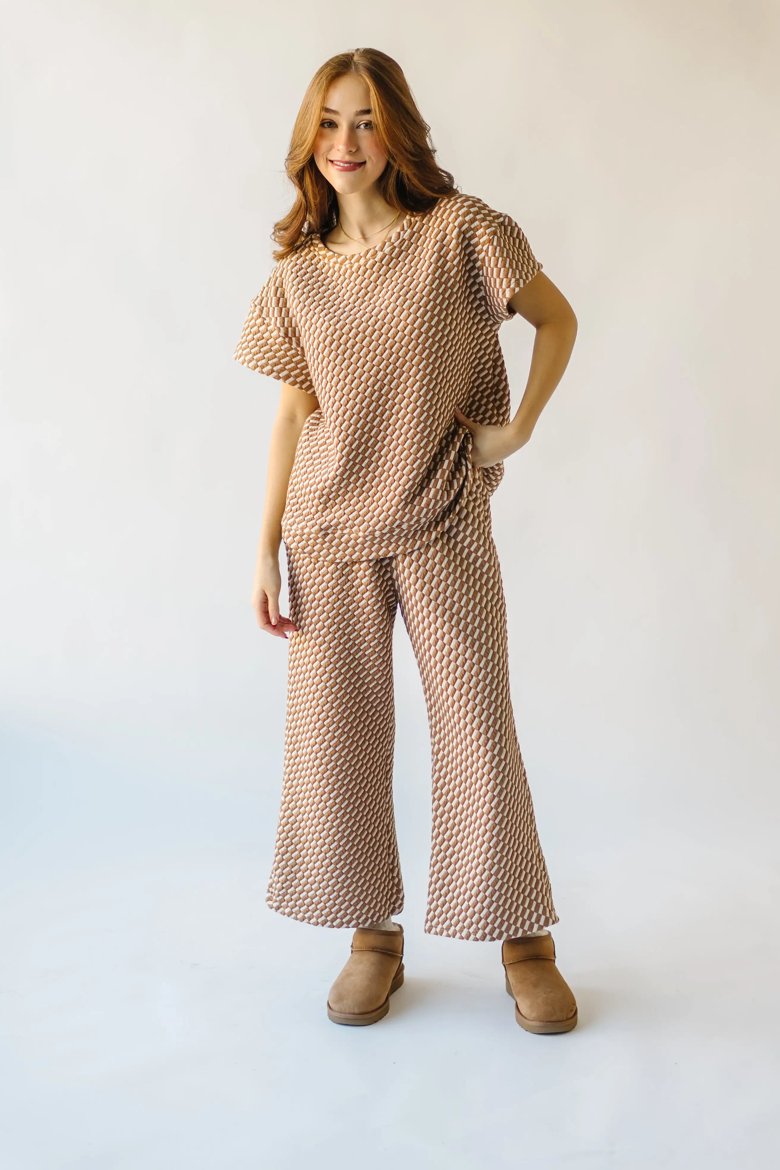 The Ronnie Checkered Wide Leg Pant in Tan