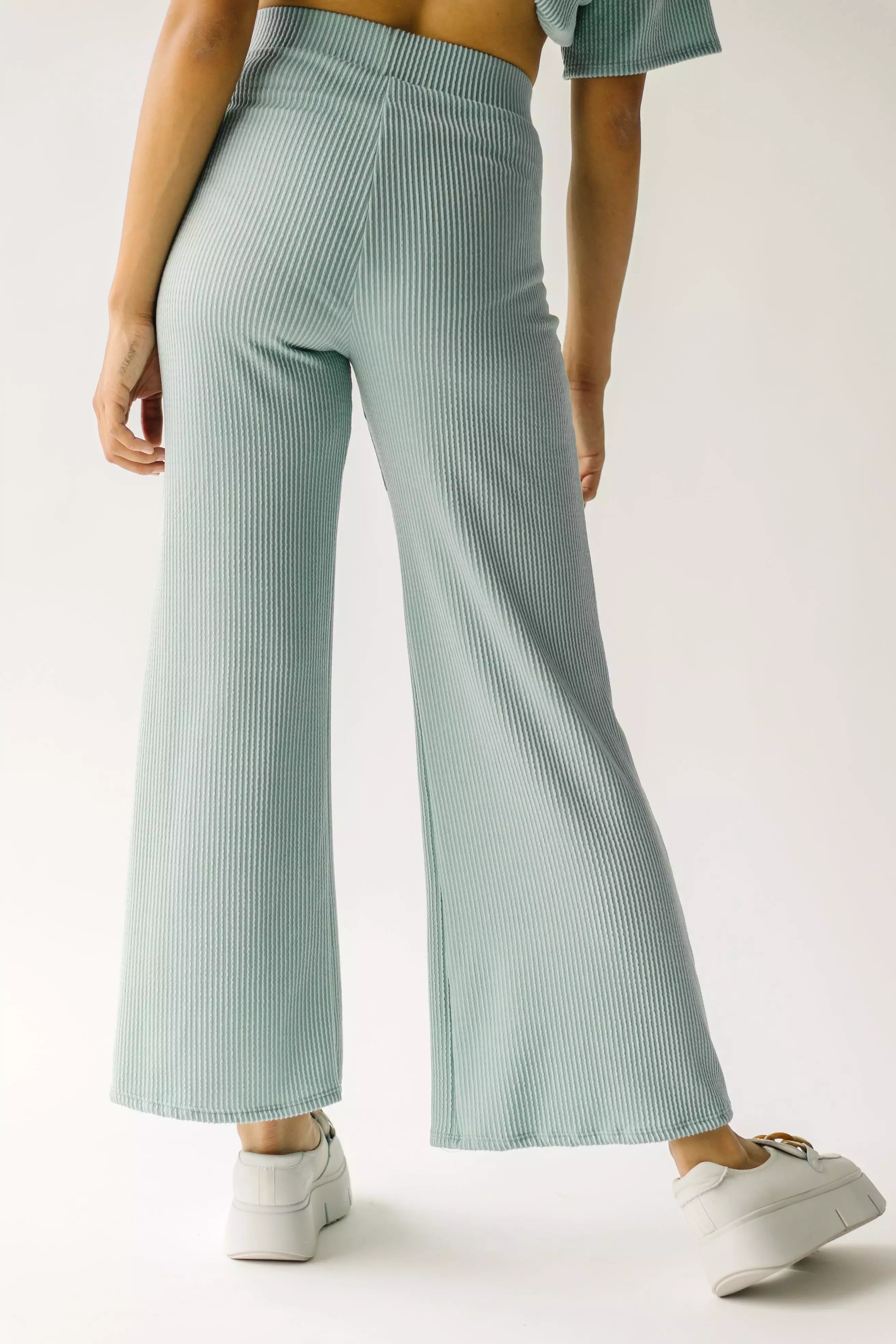 The Swift Ribbed Wide Leg Pant in Sage