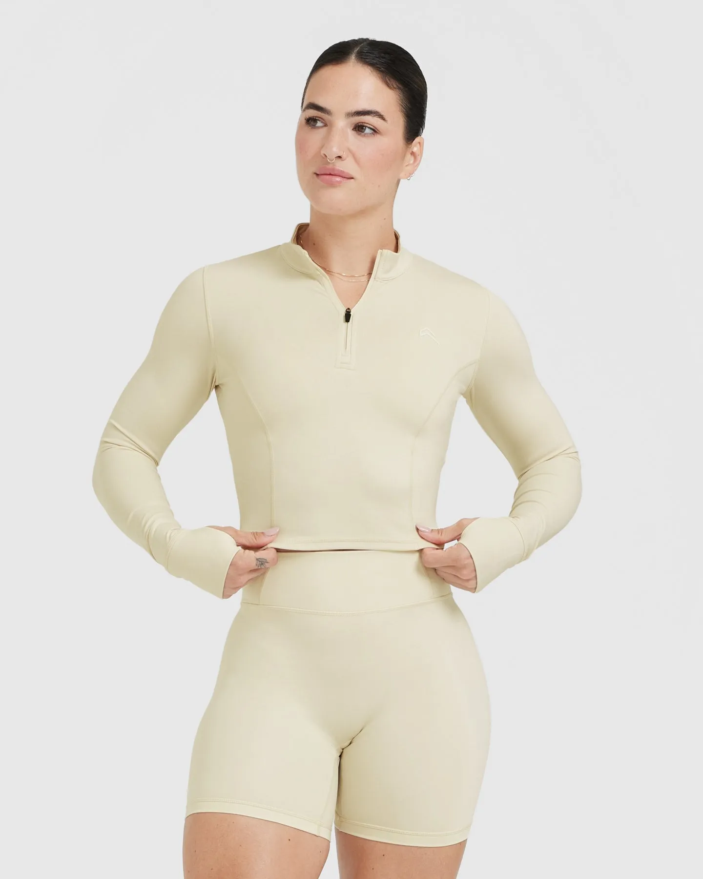 Timeless Half Zip Mid Long Sleeve Top | Vanilla