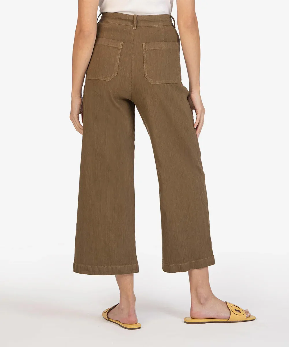 Topaz Wide-Leg Pant w/Porchop Pockets by Kut from the Kloth in Dark Olive