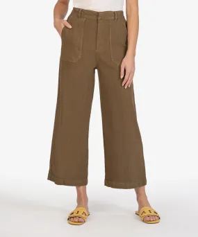 Topaz Wide-Leg Pant w/Porchop Pockets by Kut from the Kloth in Dark Olive