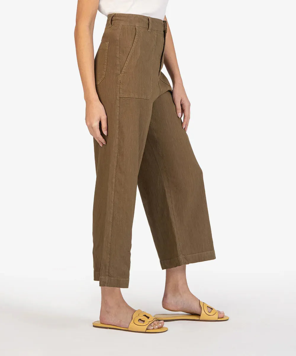 Topaz Wide-Leg Pant w/Porchop Pockets by Kut from the Kloth in Dark Olive