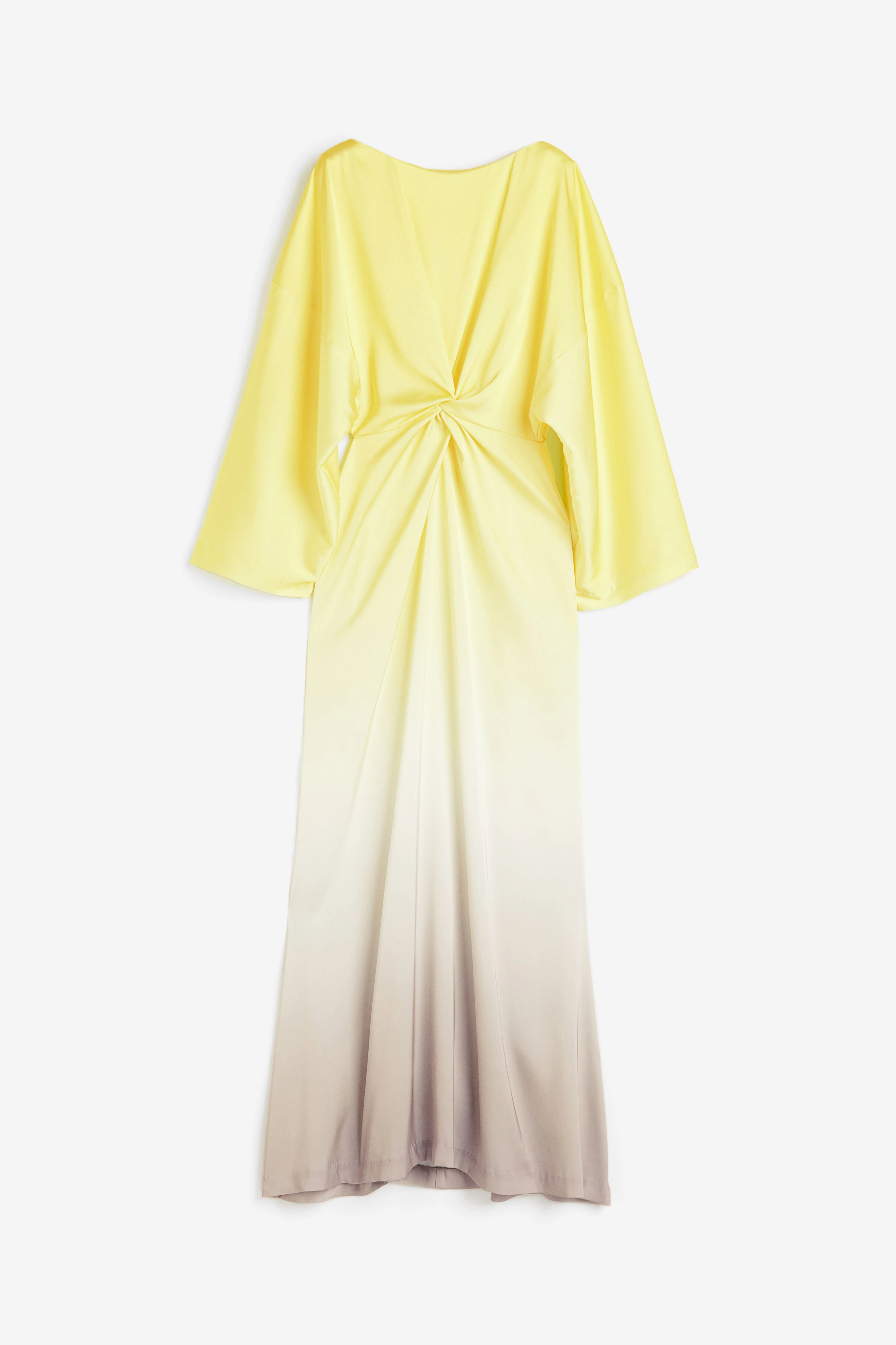 Twist-detail satin dress - Boat neck - 3/4 sleeve - Yellow/Ombre - Ladies | H&M GB