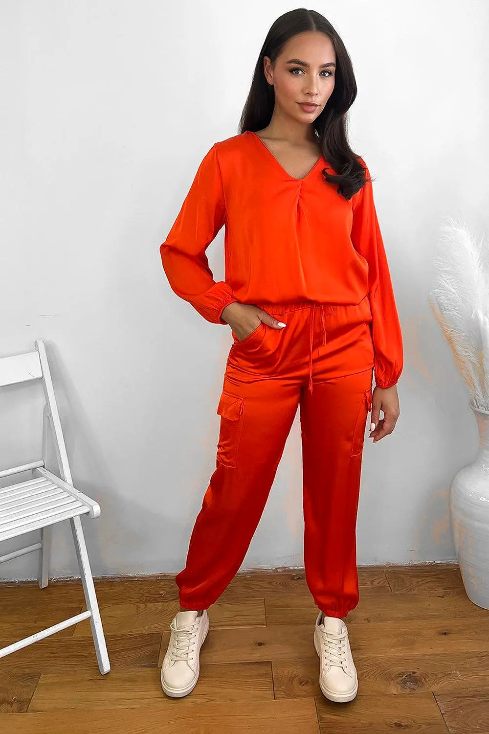 V-Neck Relaxed Fit Satin Lounge Set