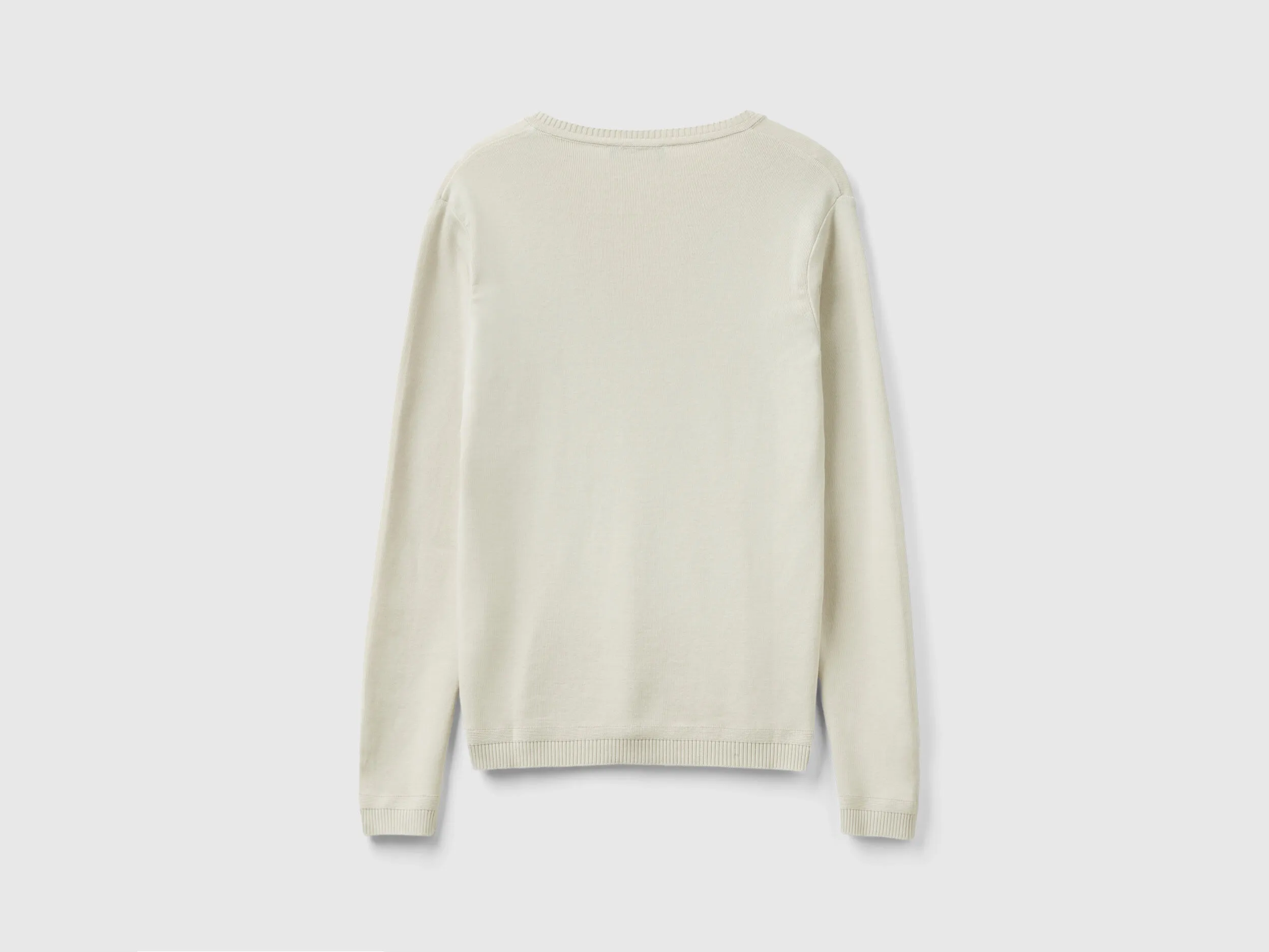 V-neck sweater in pure cotton - Beige | Benetton