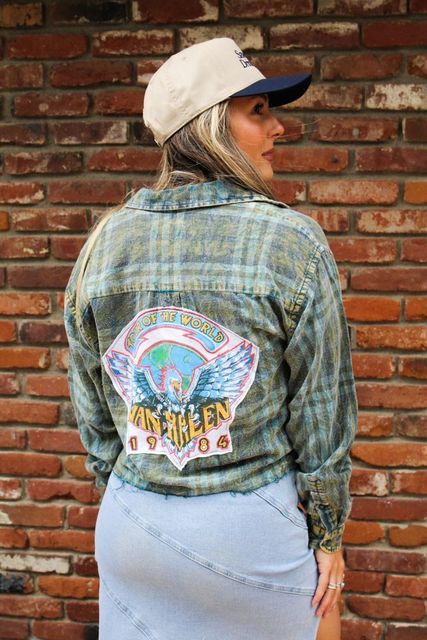 Van Halen Acid Wash Cropped Flannel