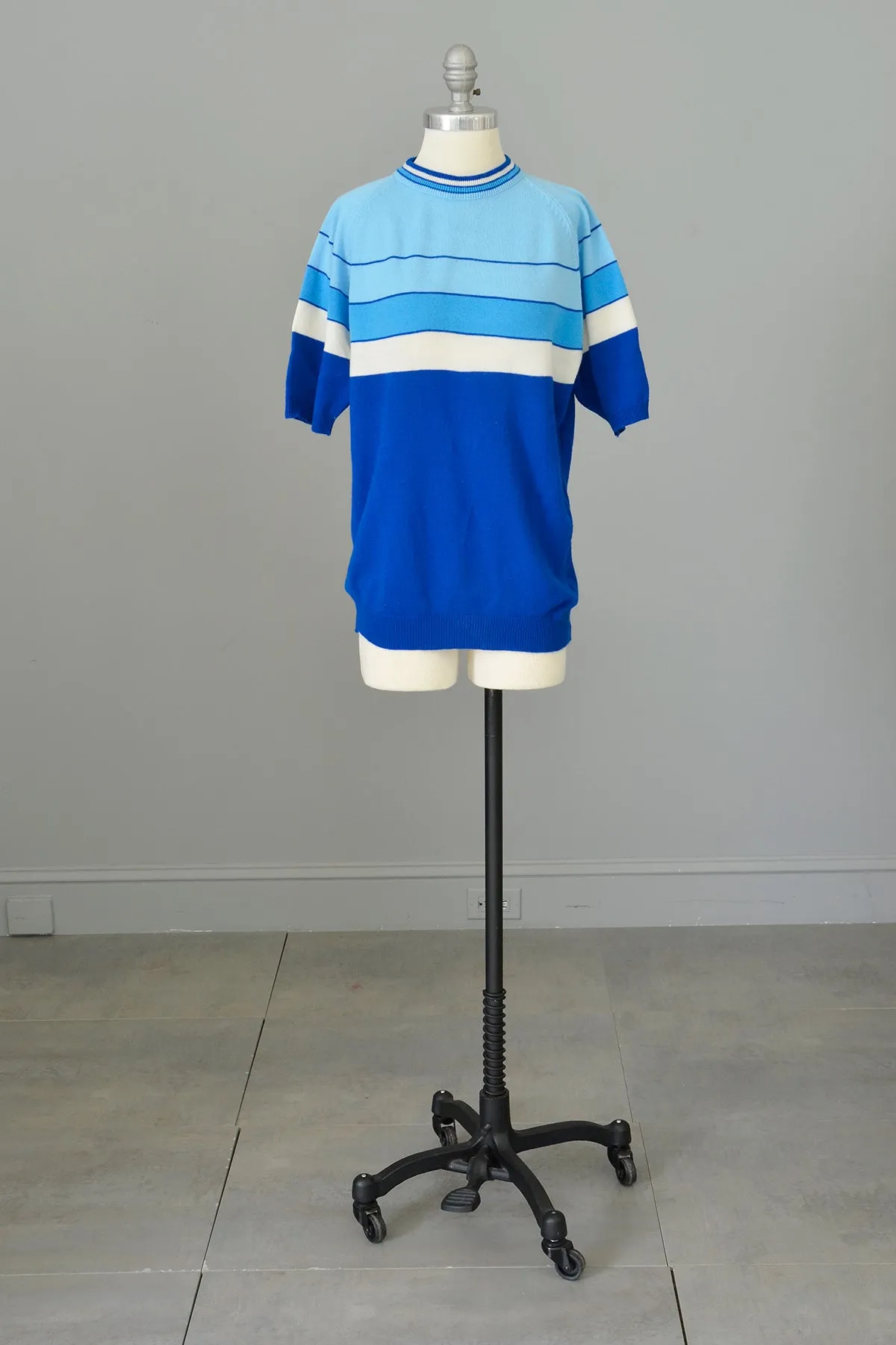 Vintage 1960s Blue Retro Striped Unisex Sweater by Cascade of California