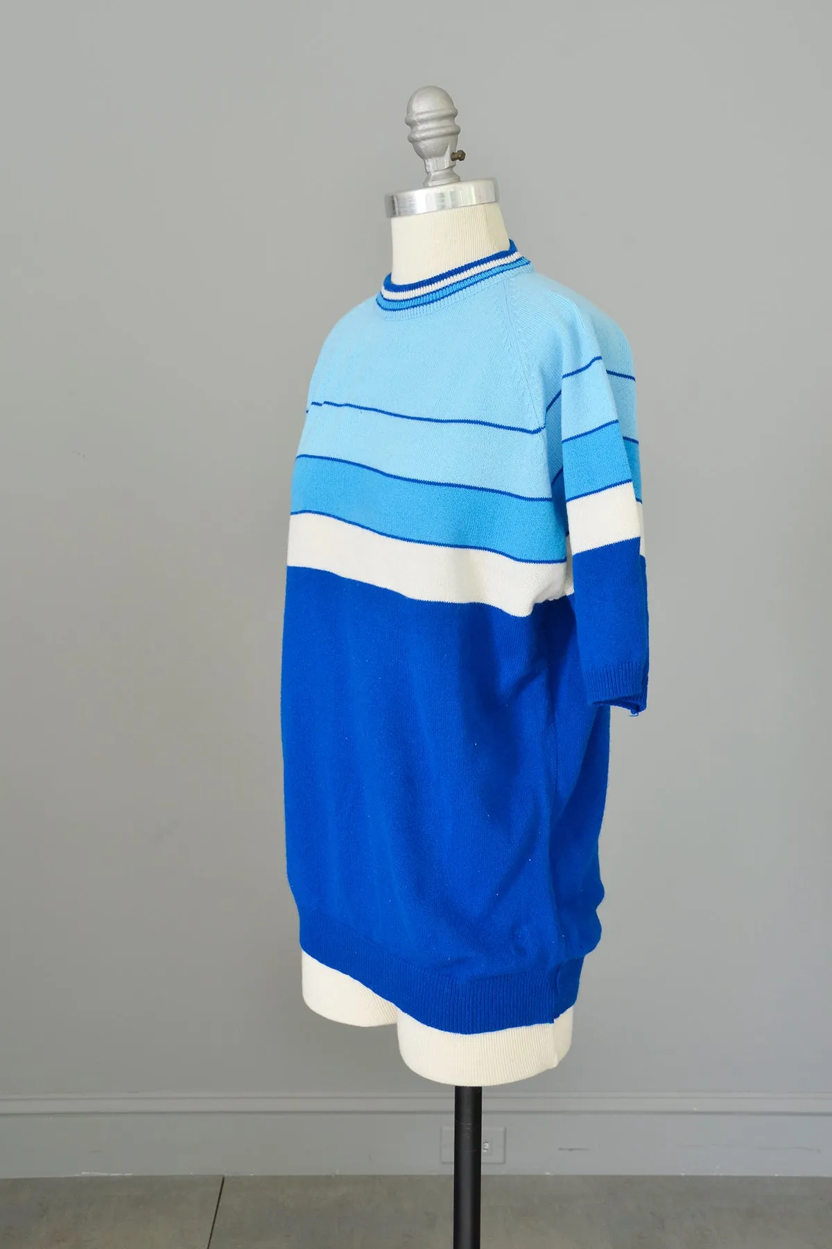 Vintage 1960s Blue Retro Striped Unisex Sweater by Cascade of California