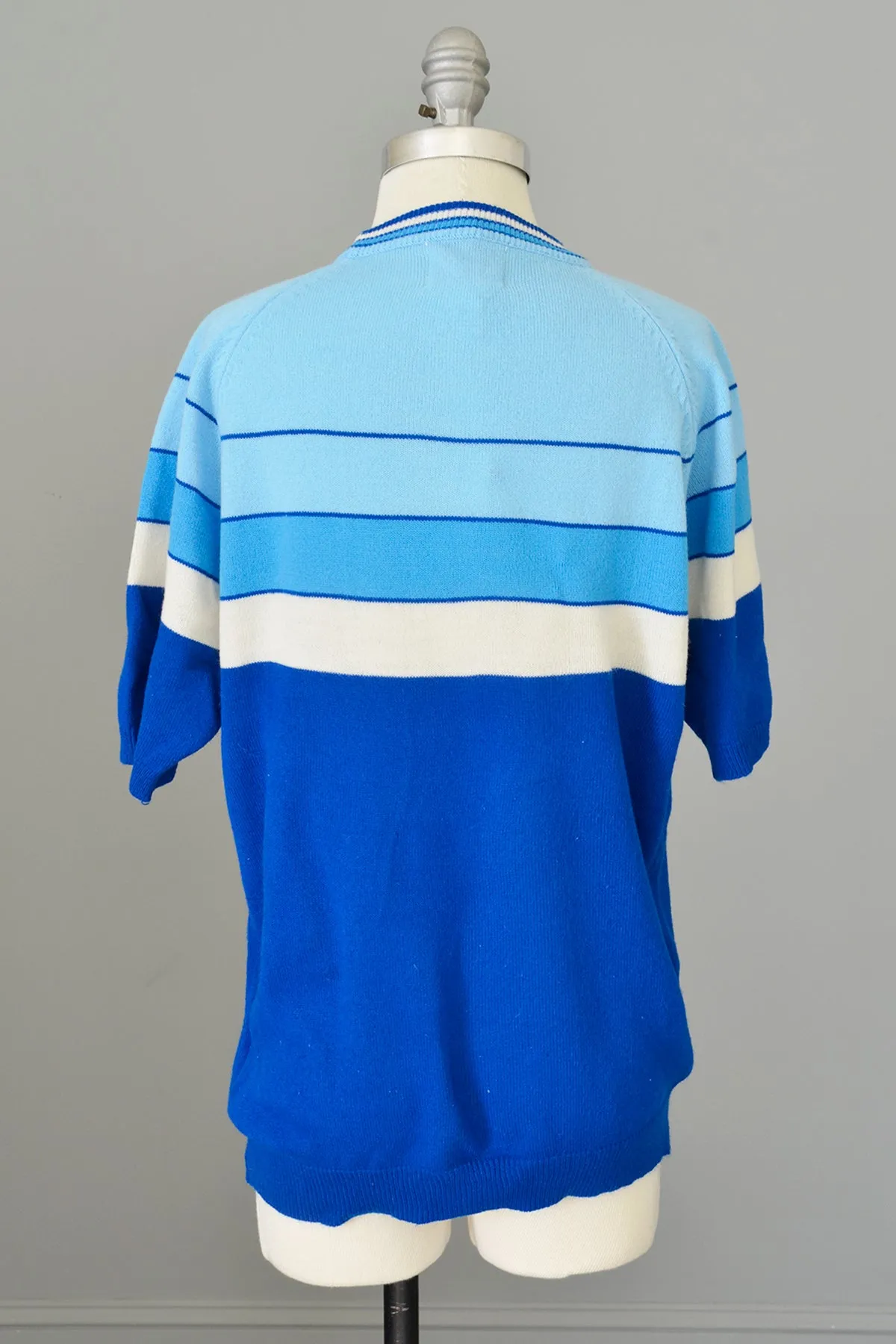 Vintage 1960s Blue Retro Striped Unisex Sweater by Cascade of California