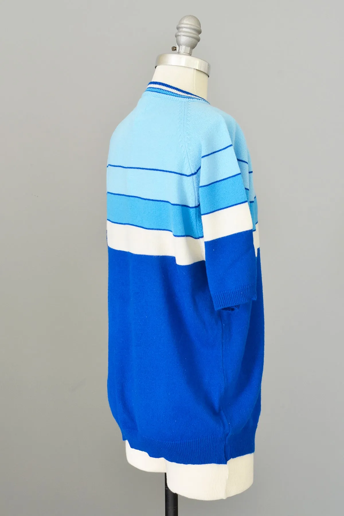 Vintage 1960s Blue Retro Striped Unisex Sweater by Cascade of California