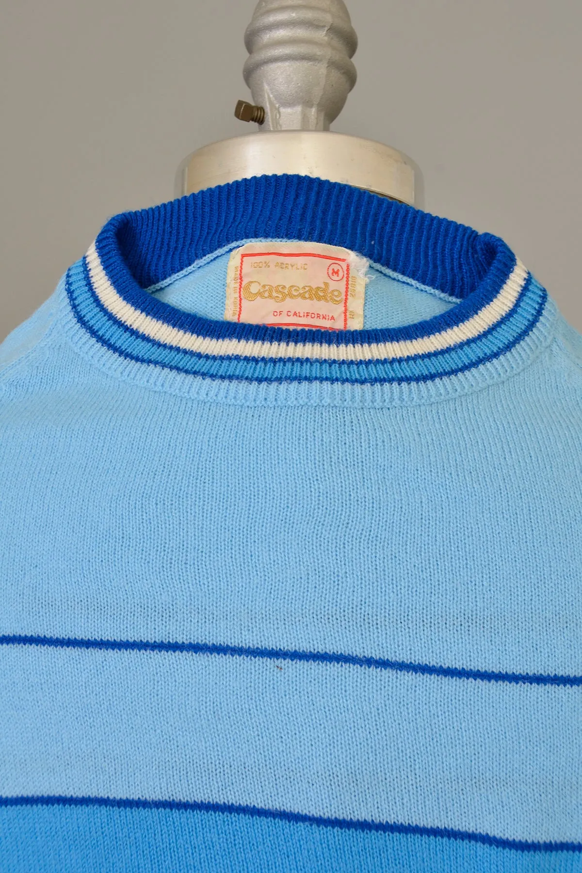 Vintage 1960s Blue Retro Striped Unisex Sweater by Cascade of California