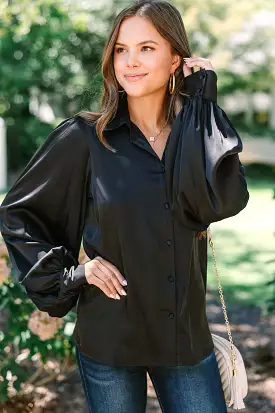 Want Your Love Black Satin Blouse