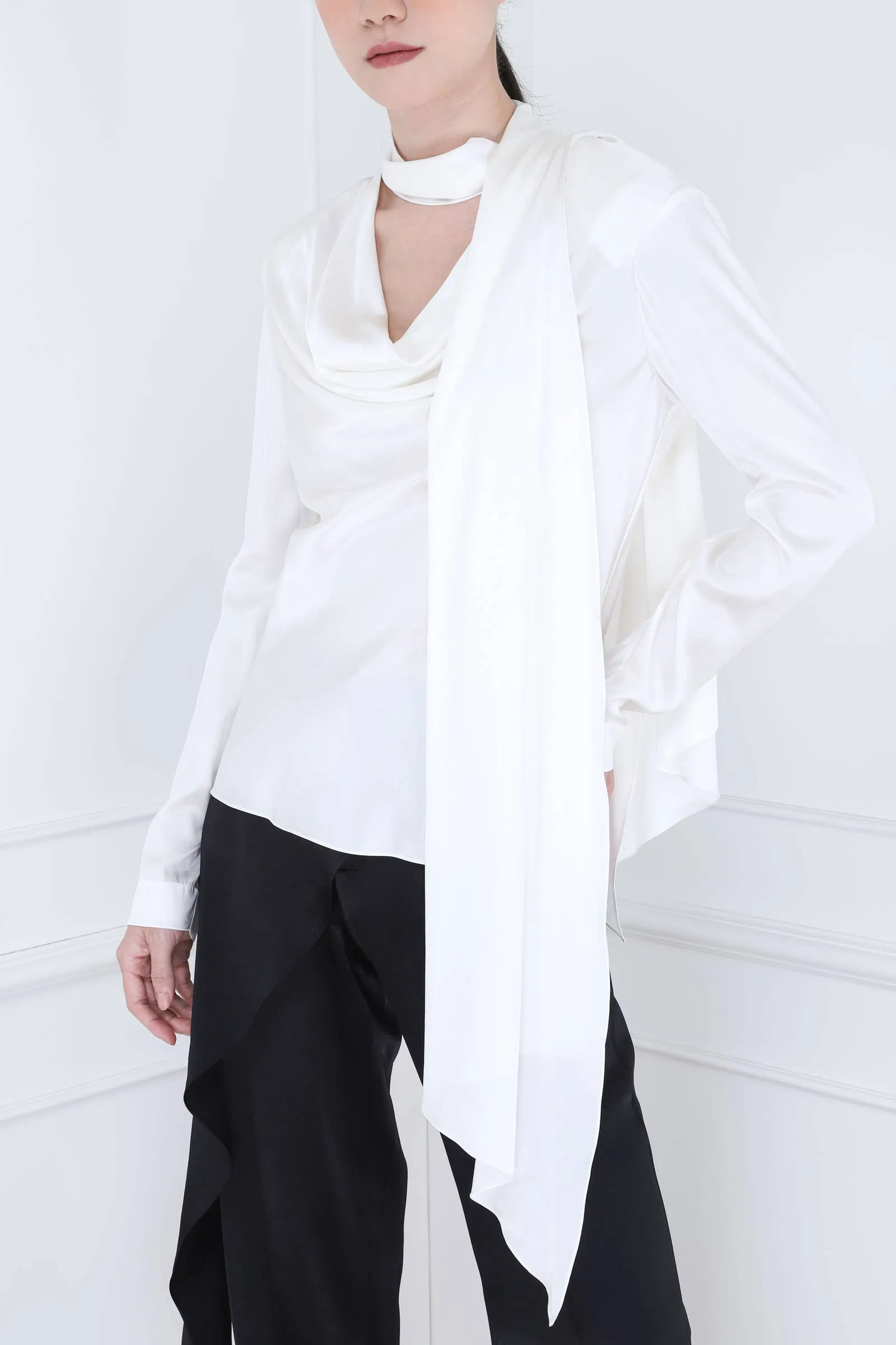 White Double Scarf Blouse