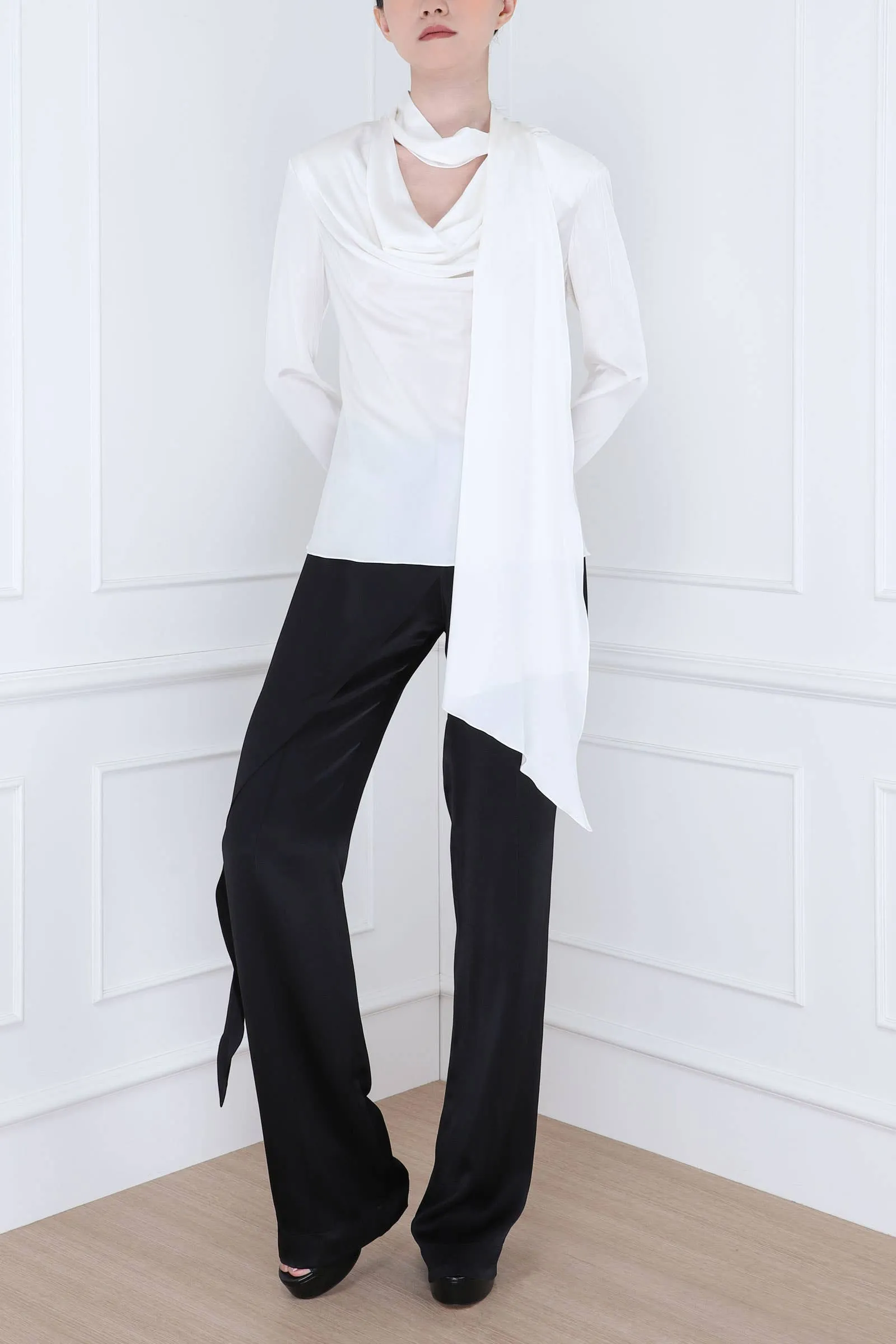 White Double Scarf Blouse