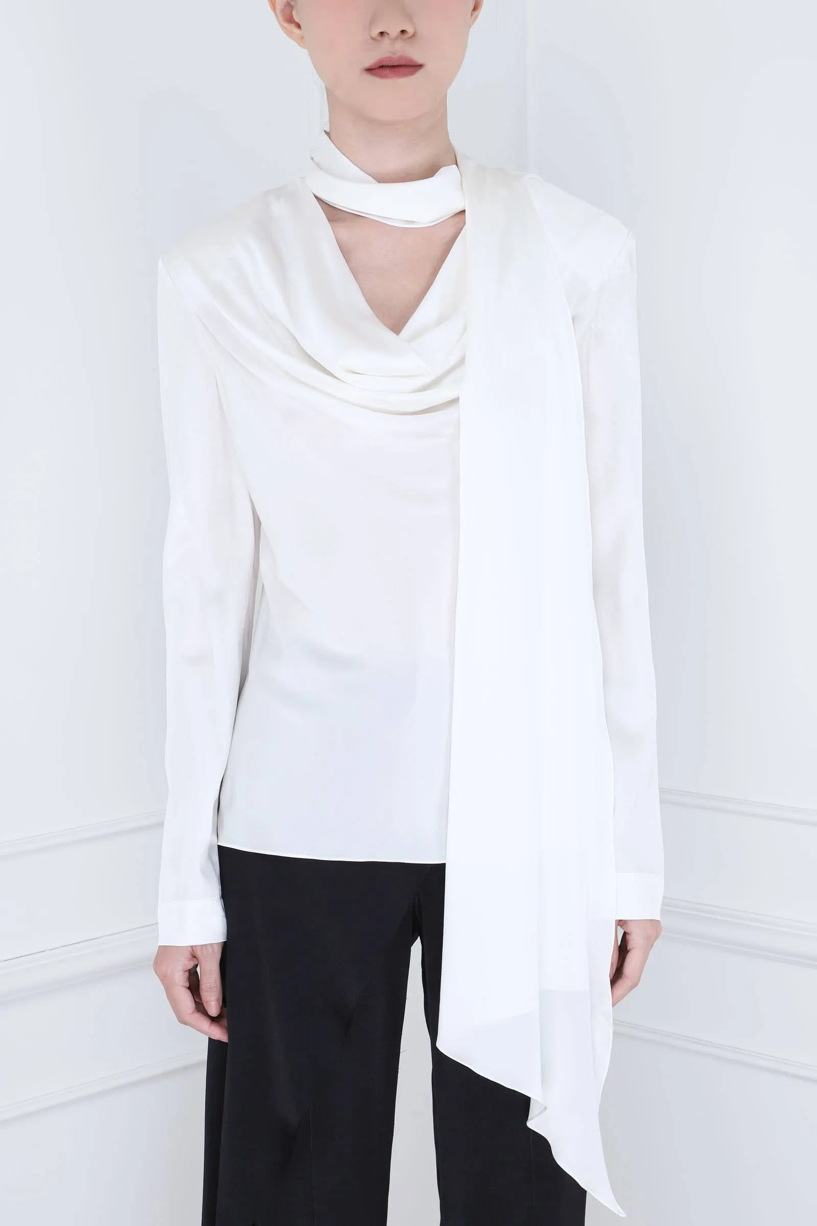 White Double Scarf Blouse