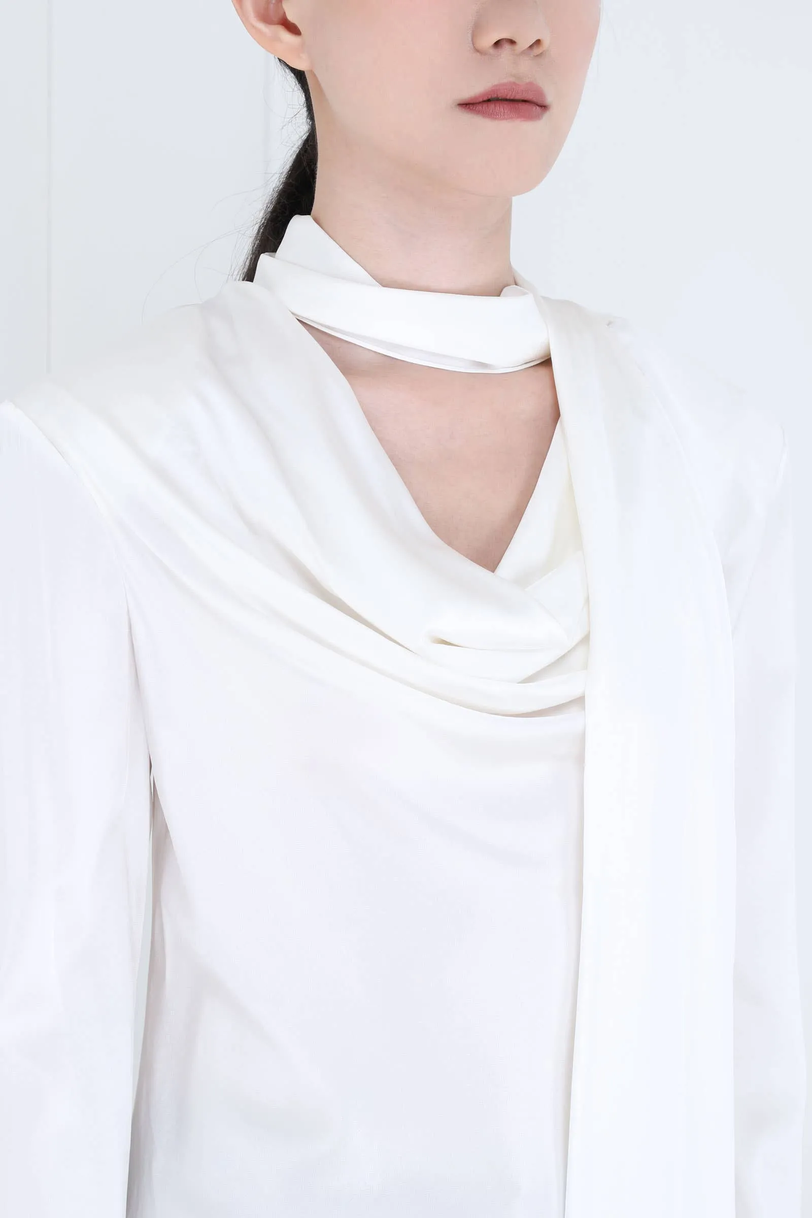 White Double Scarf Blouse