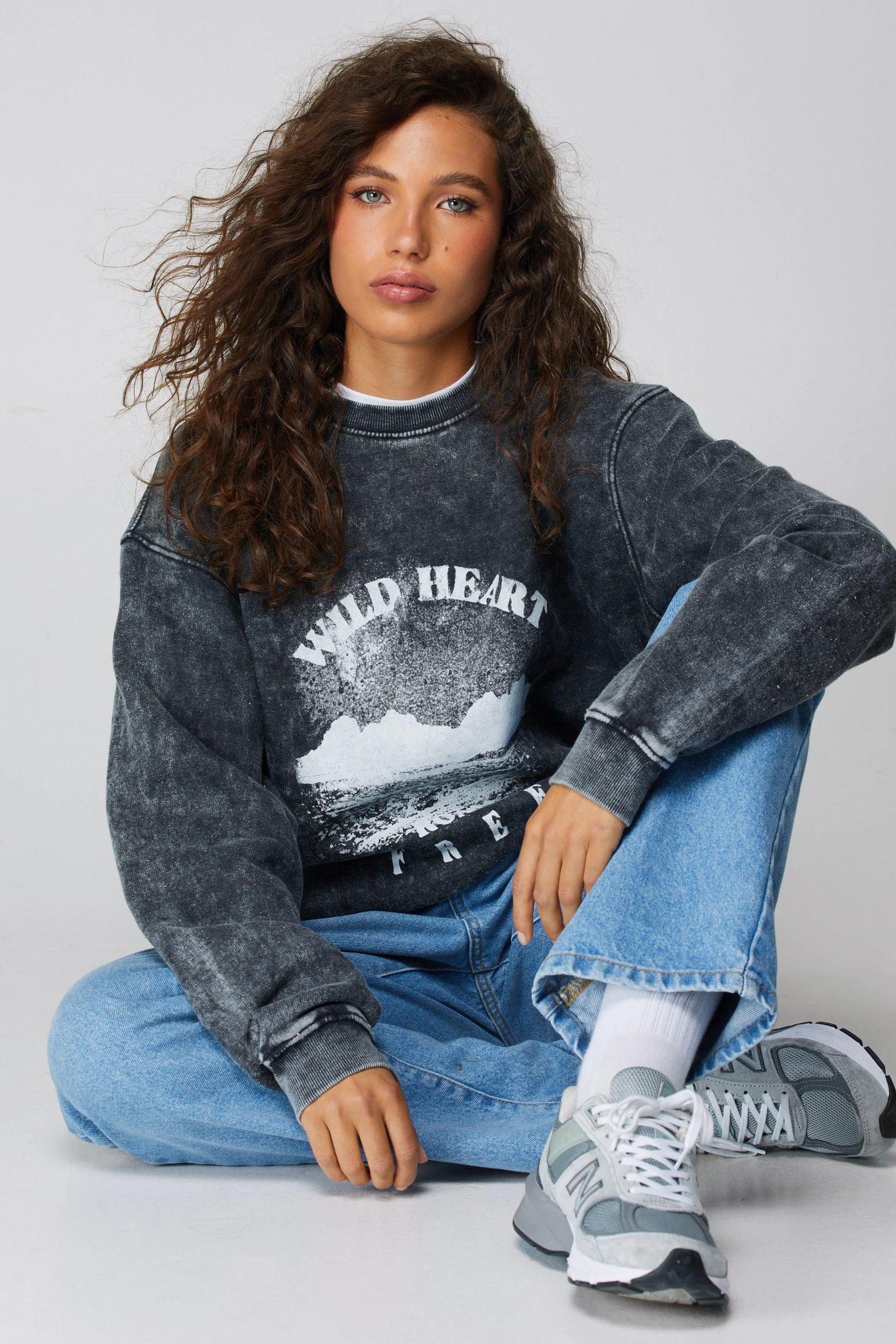 Wild Heart Acid Wash Graphic Sweatshirt