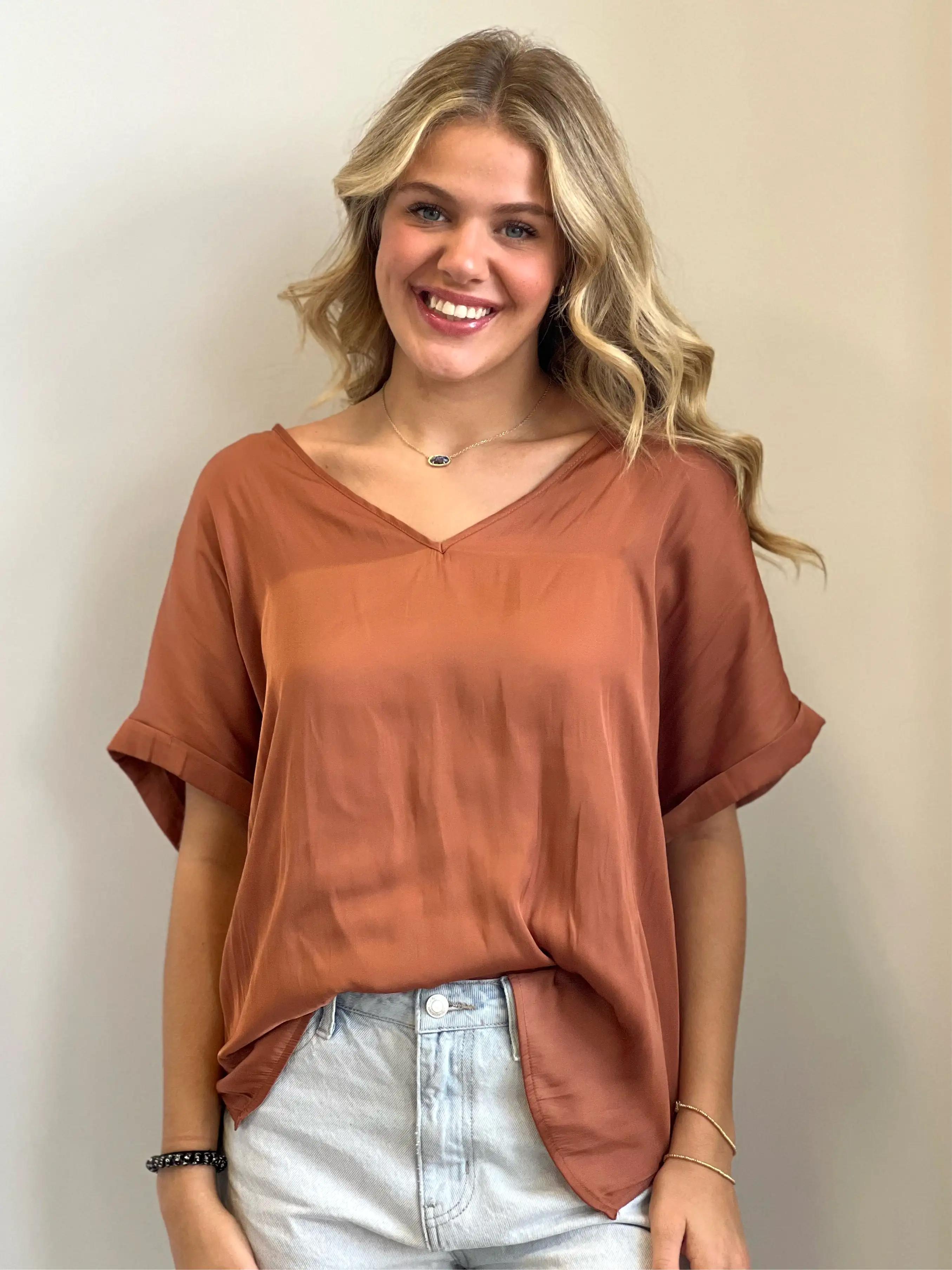 Zoey Satin V-Neck Top