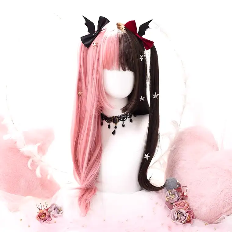 |草莓夹心| LOLITA HIME CUT BLACK PINK LONG STRAIGHT WIG BY90016